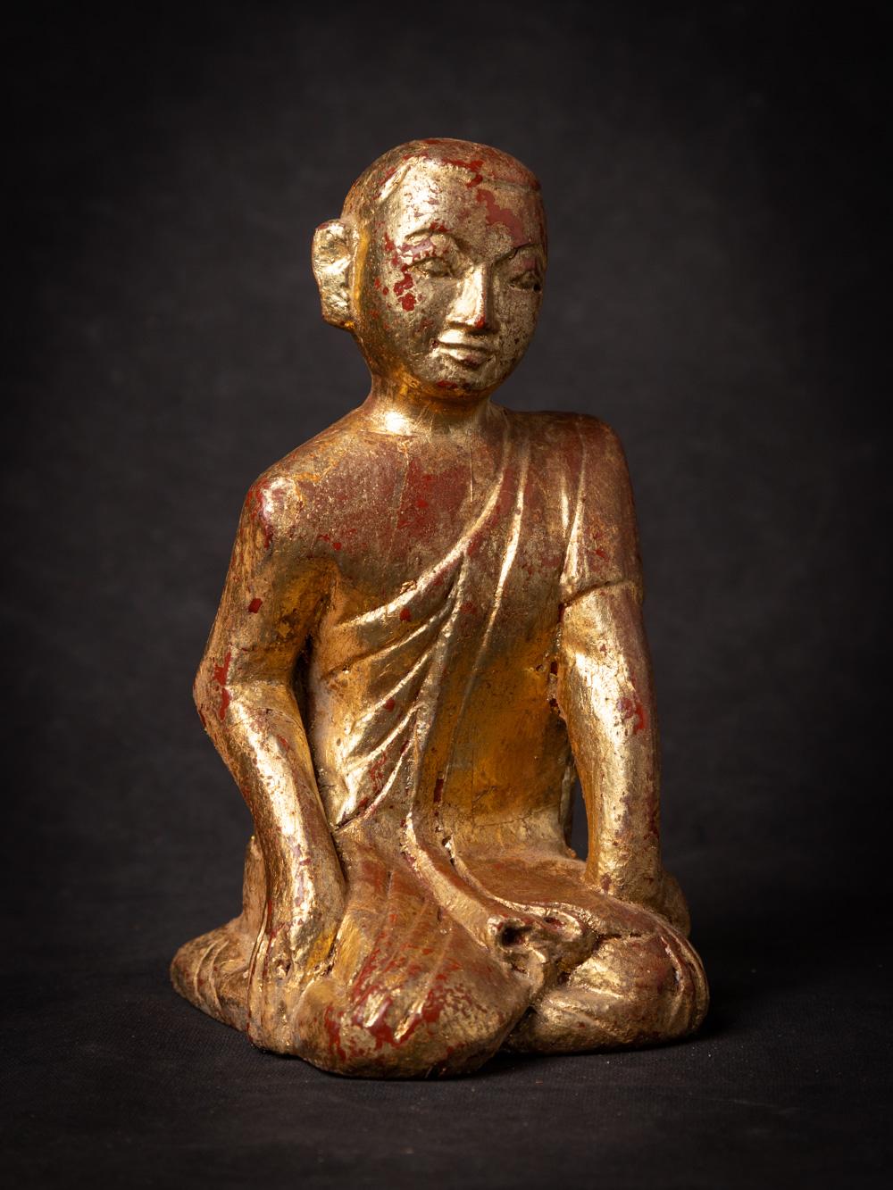 Mid-20th century old wooden Burmese Monk statue from Burma - OriginalBuddhas 1
