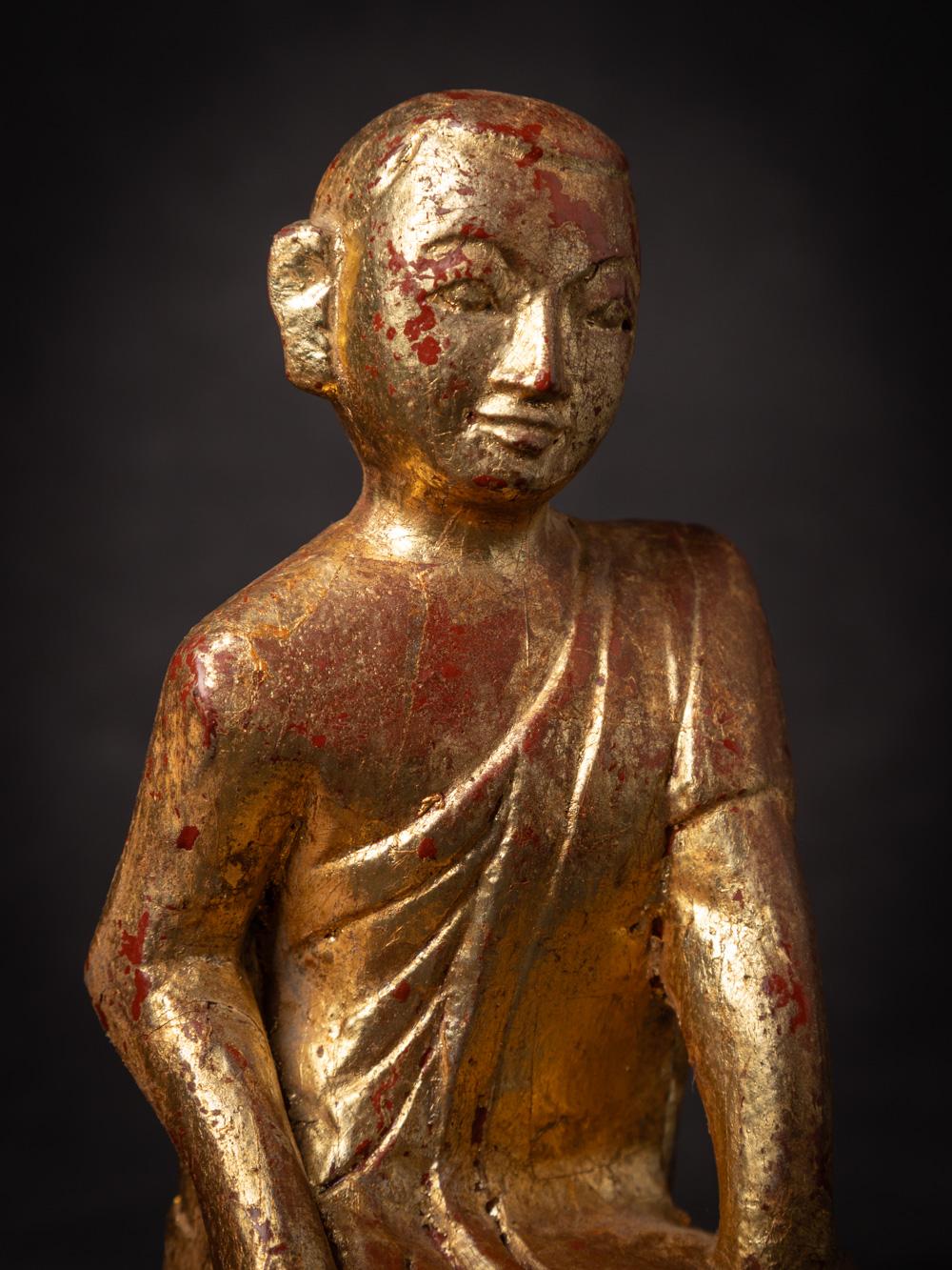 Mid-20th century old wooden Burmese Monk statue from Burma - OriginalBuddhas 2