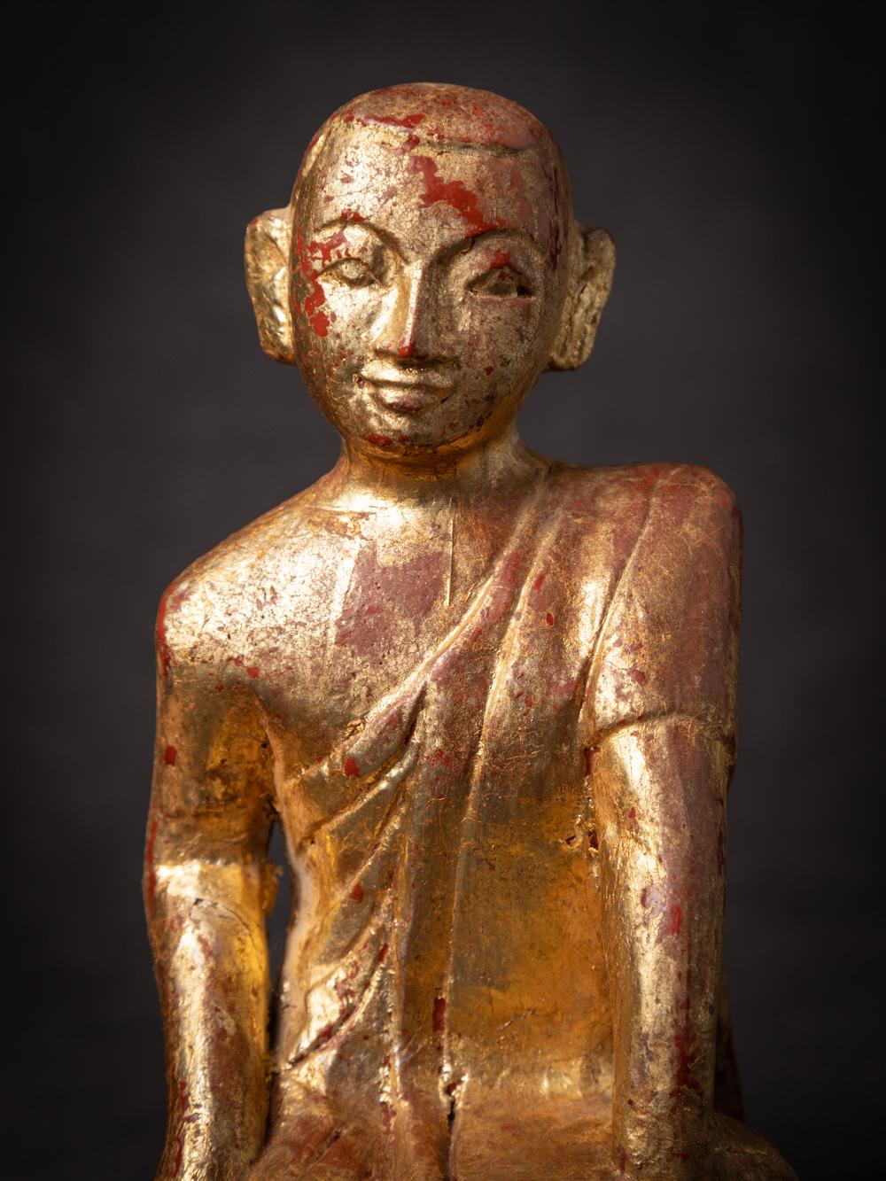 Mid-20th century old wooden Burmese Monk statue from Burma - OriginalBuddhas 3