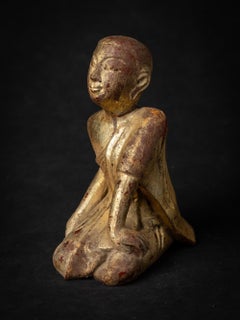Mid-20th century Old wooden Burmese Monk statue - Original Buddhas