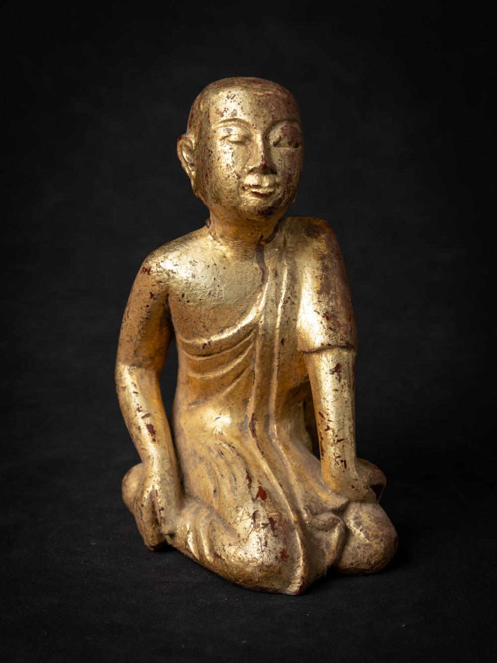 Mid-20th century Old wooden Burmese Monk statue - Original Buddhas 1