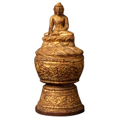 Mid-20th century Old wooden Burmese Monk statue - Original Buddhas