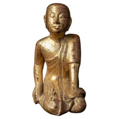 Mid-20th century Old wooden Burmese Monk statue - Original Buddhas