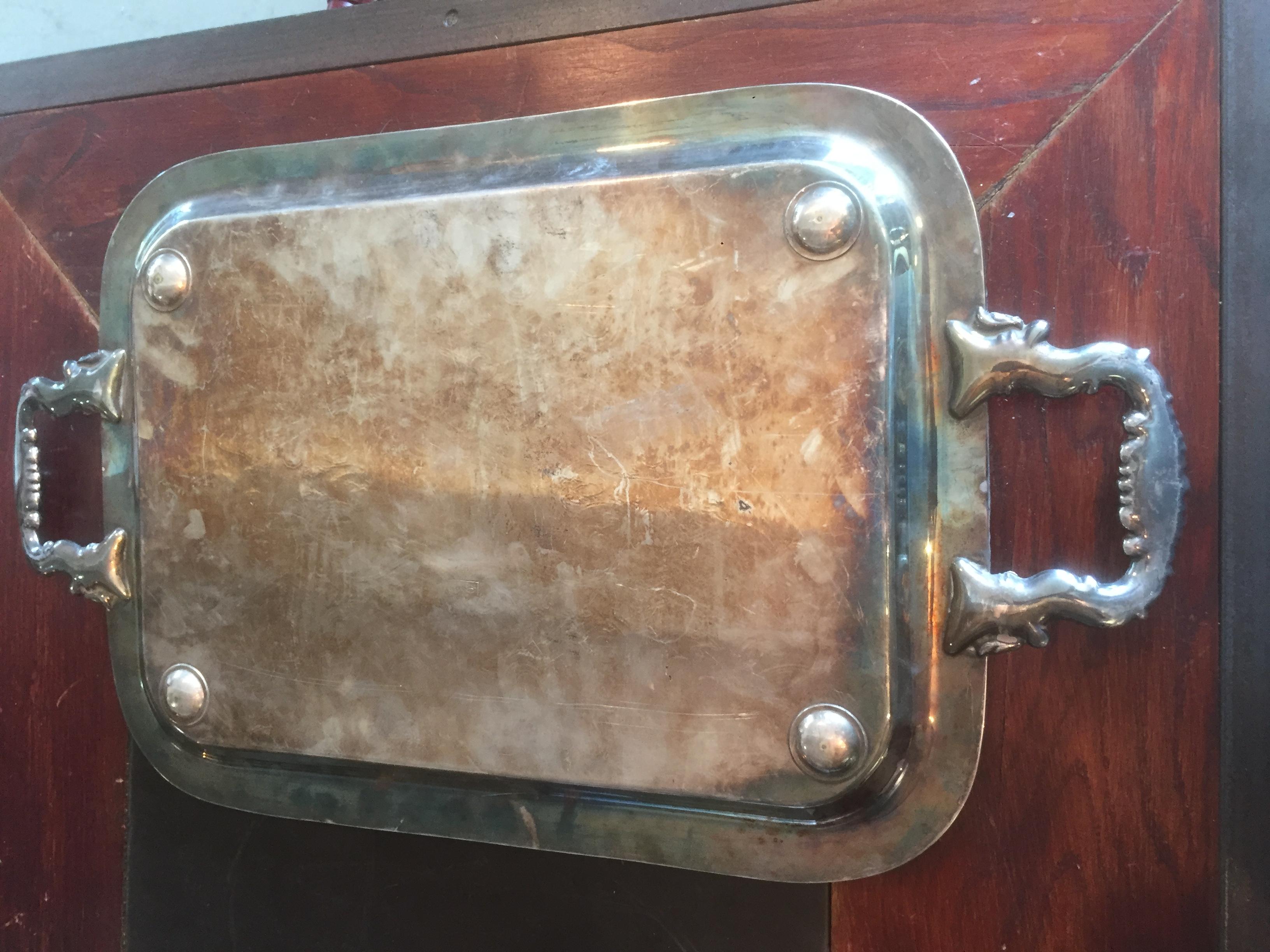 Mid-20th Century Oneida Silver Plated Engraved Details Tray, 1930s 2