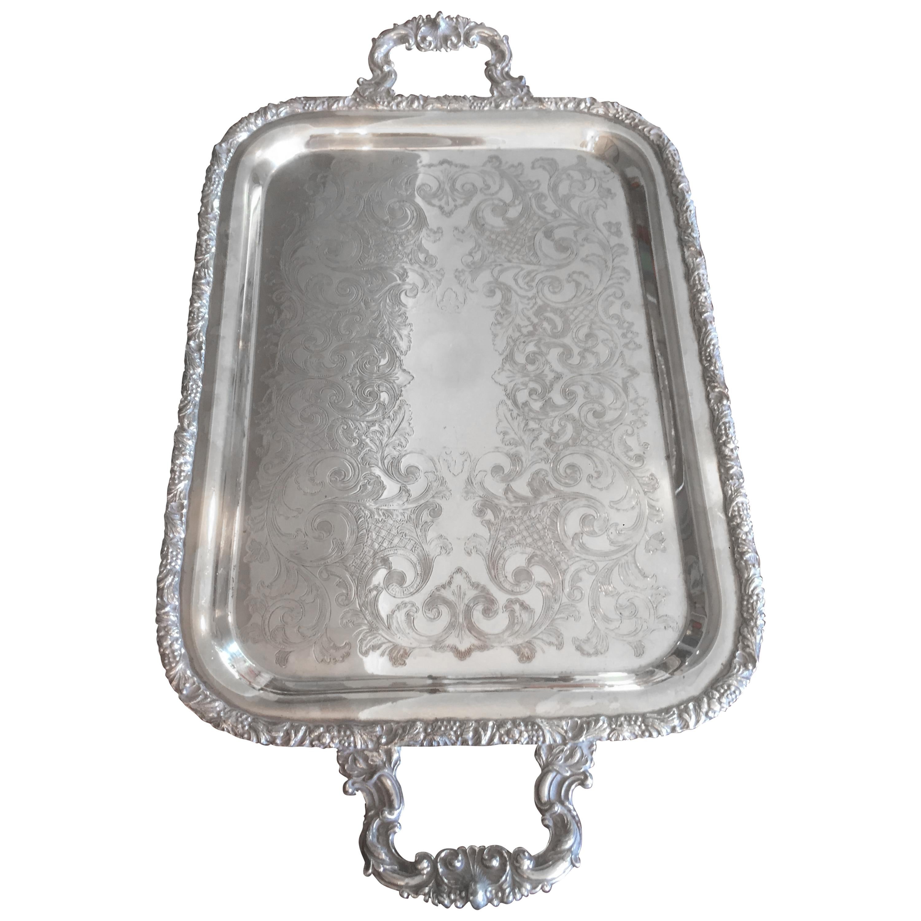 Mid-20th Century Oneida Silver Plated Engraved Details Tray, 1930s