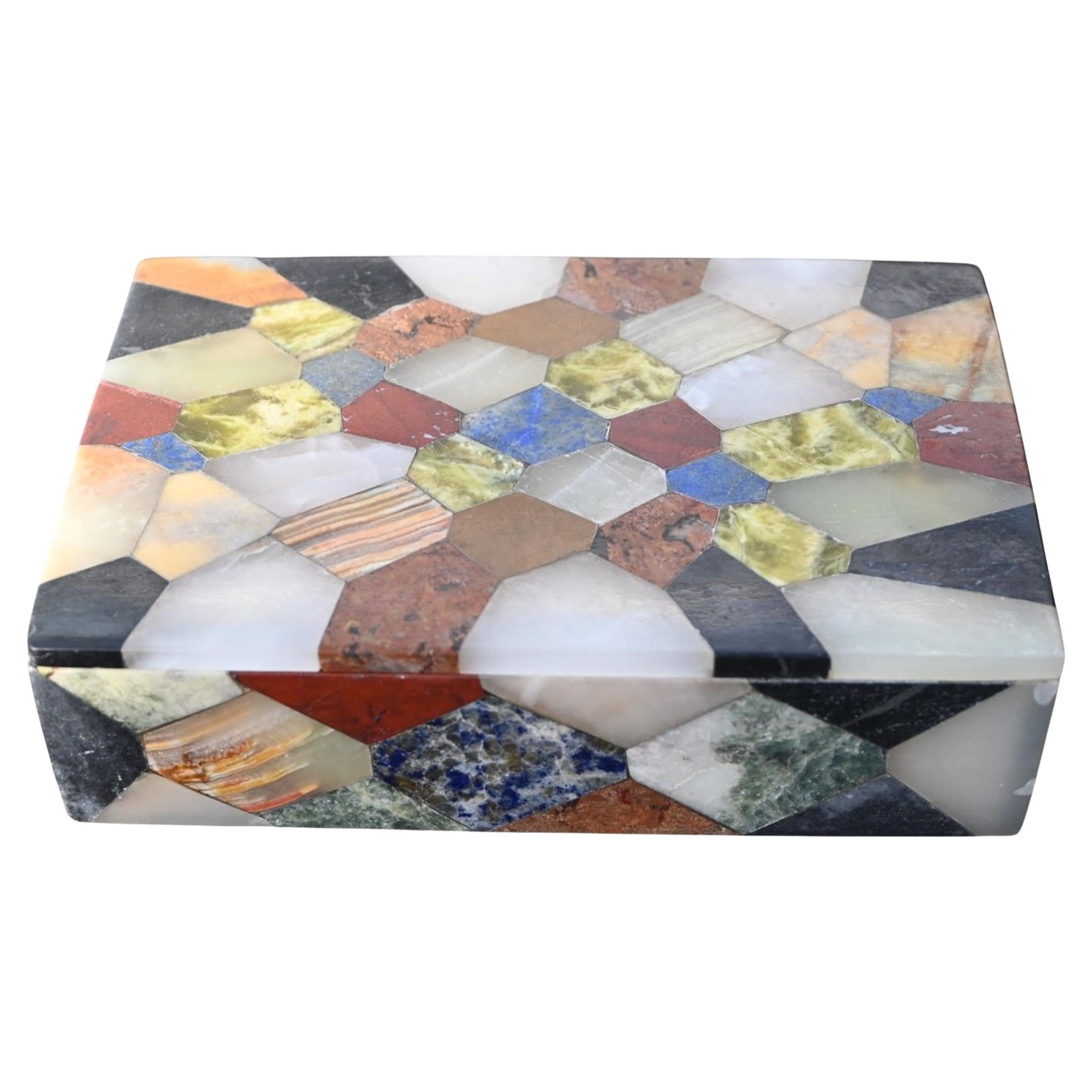 Mid-20th Century Onyx and Hardstone Inlaid Decorative Box