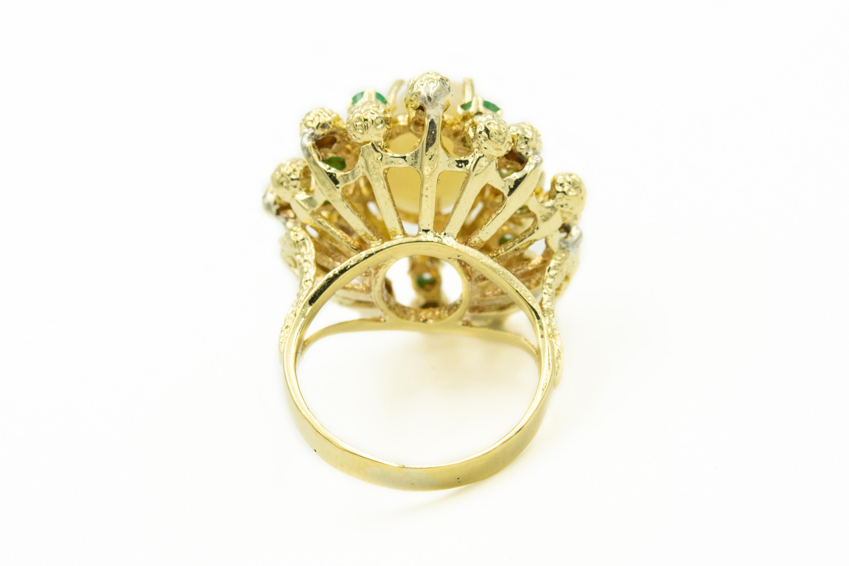 Oval Cut Mid-20th Century Opal Emerald Textured Gold Ball Cluster Ring For Sale