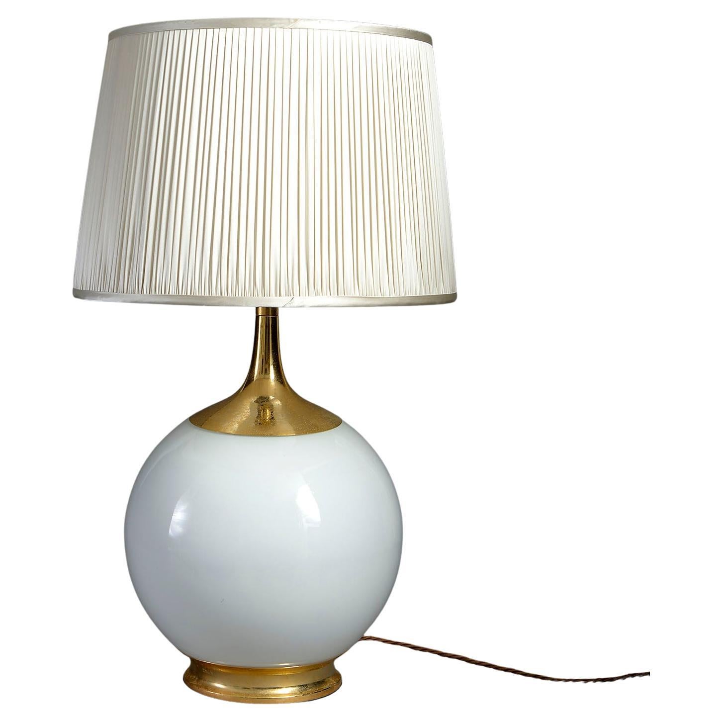 Mid-20th Century Opaline and Gilt Metal Futurist Lamp For Sale