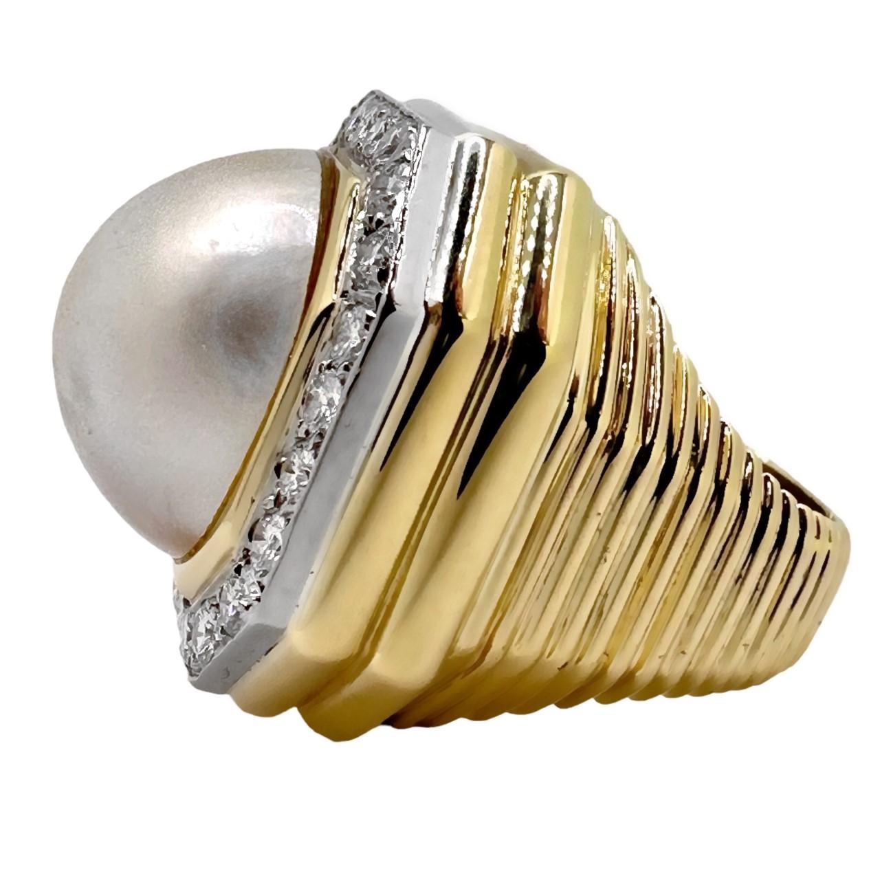 Modern Mid-20th Century Opulence in 18k Gold, Platinum, Mabe Pearl and Diamonds For Sale