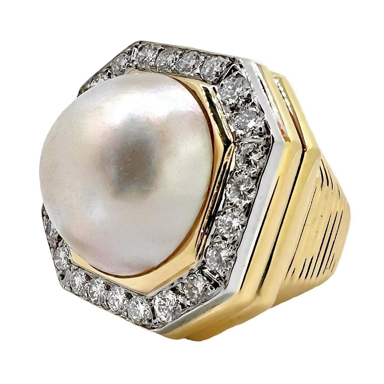 Brilliant Cut Mid-20th Century Opulence in 18k Gold, Platinum, Mabe Pearl and Diamonds For Sale