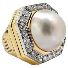 Mid-20th Century Opulence in 18k Gold, Platinum, Mabe Pearl and Diamonds
