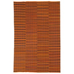 Retro Mid-20th Century Orange and Black Turkish Flat-Weave Kilim Room Size Accent Rug