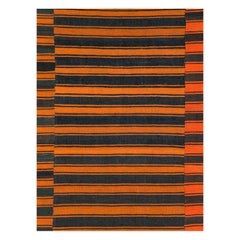 Mid-20th Century Orange and Black Turkish Flat-Weave Kilim Room Size Accent Rug