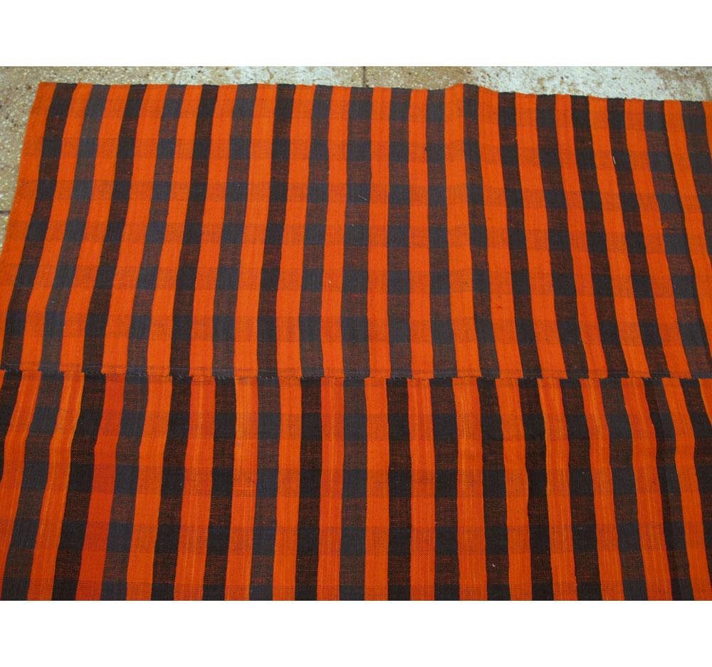 Mid-20th Century Orange and Black Turkish Flat-Weave Kilim Room Size Accent Rug For Sale 1