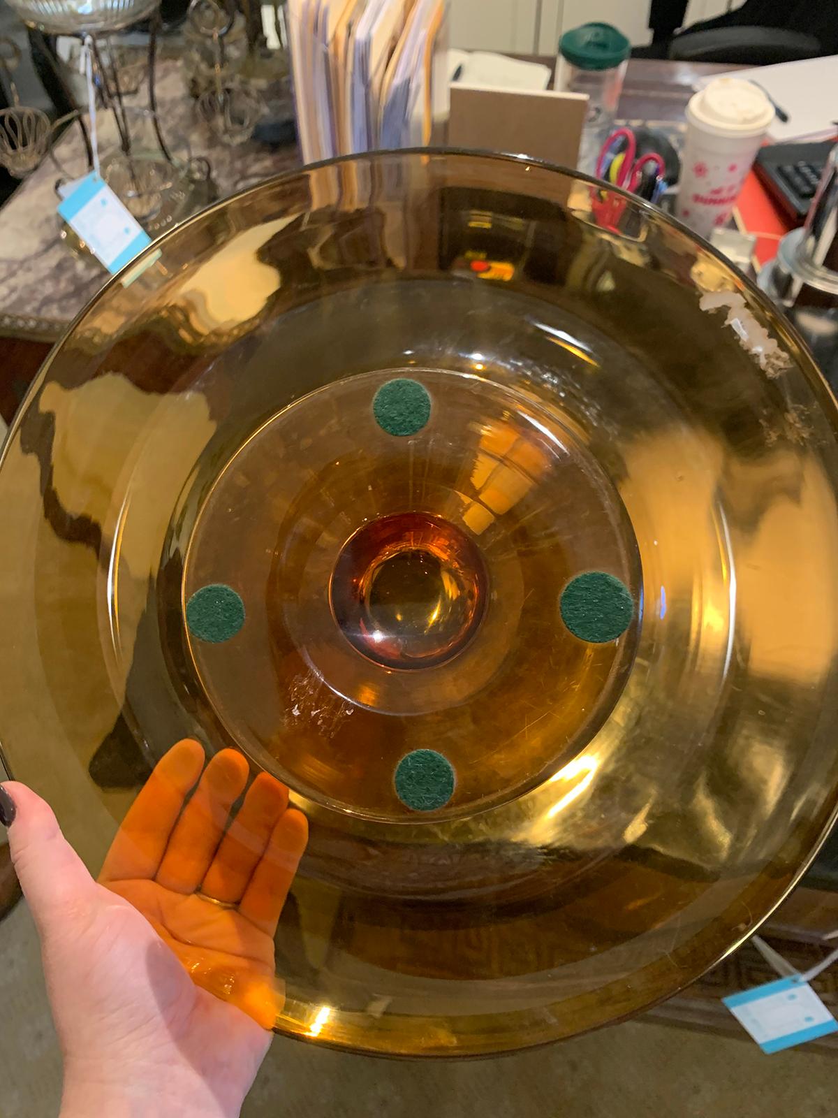 Mid-20th Century Orange Glass Centerpiece Bowl For Sale 1