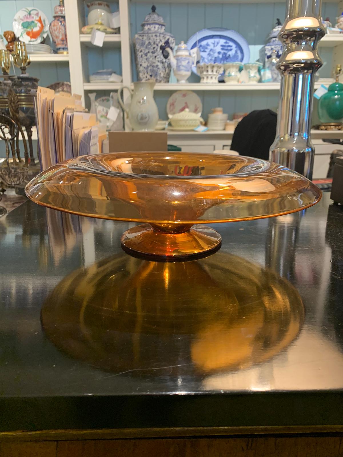 Mid-20th Century Orange Glass Centerpiece Bowl For Sale 2