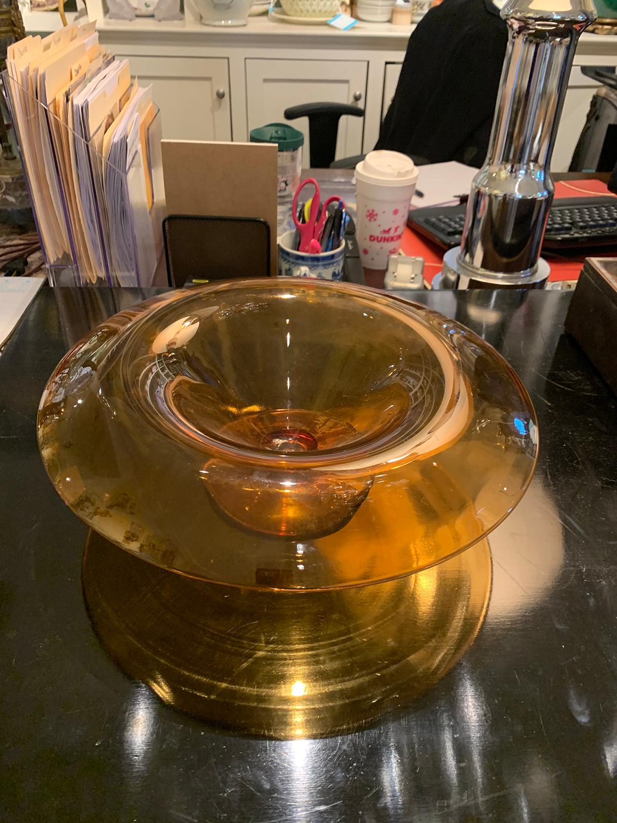Mid-20th Century Orange Glass Centerpiece Bowl For Sale 3