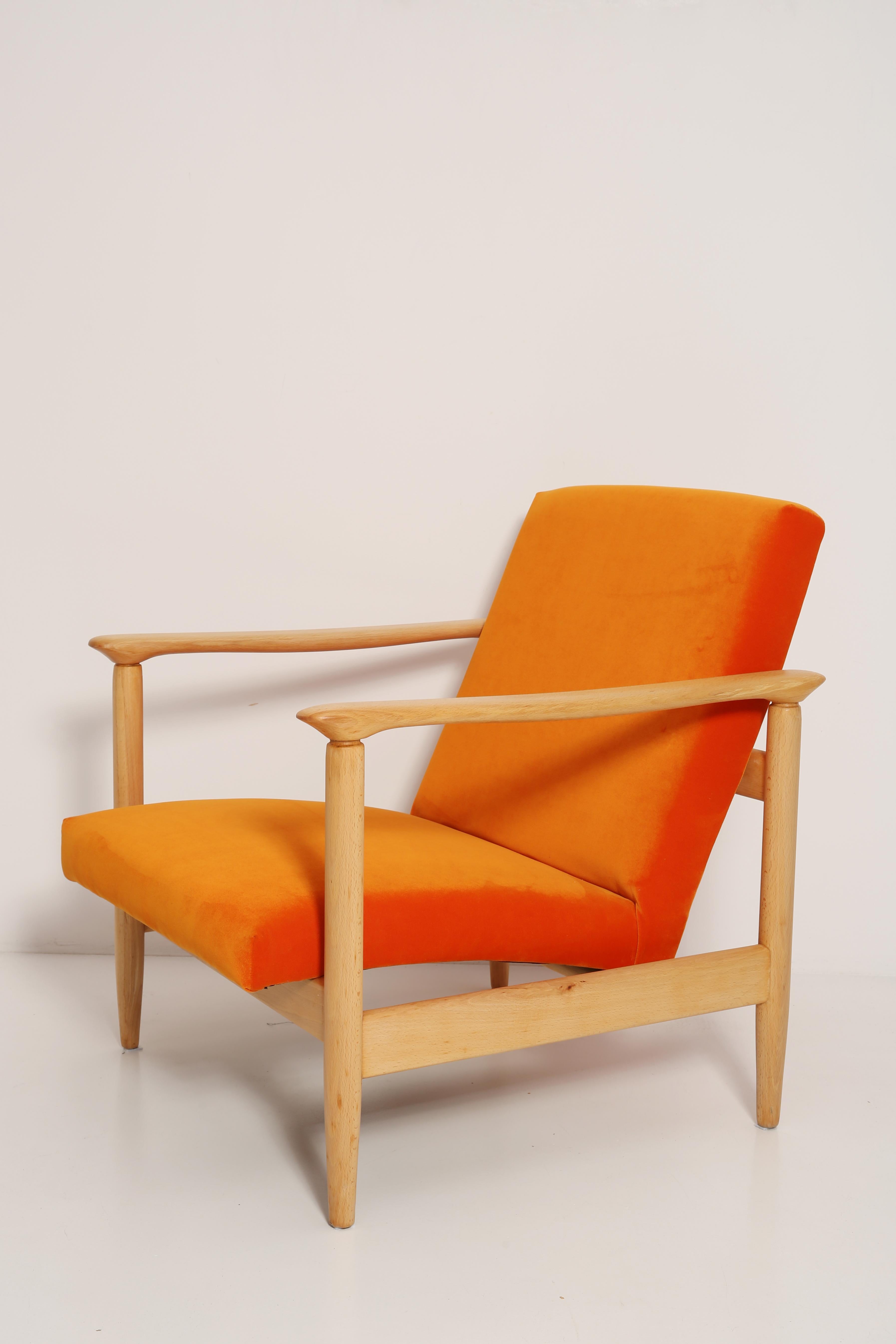 Mid-20th Century Orange Velvet Armchair, Edmund Homa, Europe, 1960s For Sale 3