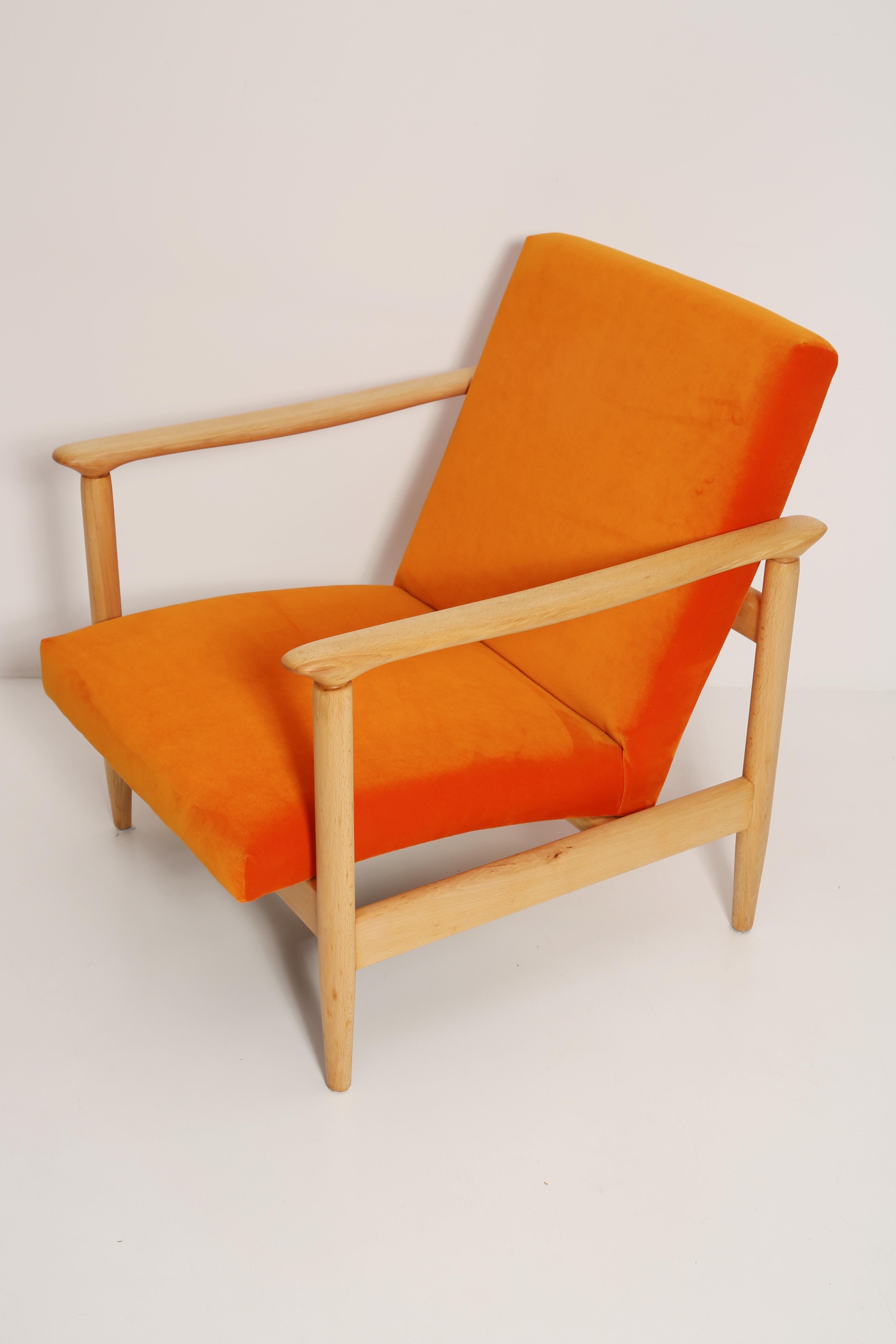 Mid-20th Century Orange Velvet Armchair, Edmund Homa, Europe, 1960s For Sale 4