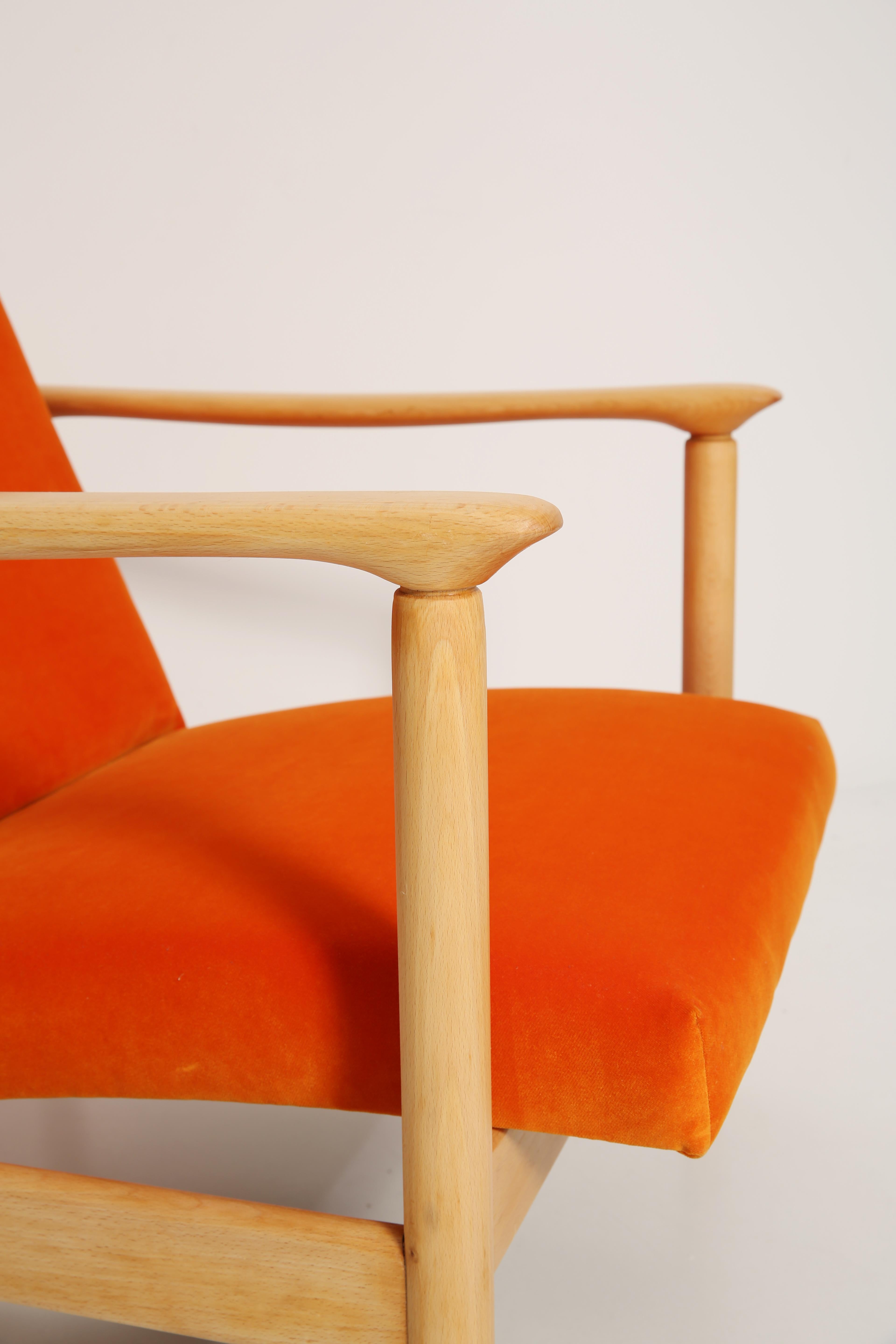 Polish Mid-20th Century Orange Velvet Armchair, Edmund Homa, Europe, 1960s For Sale