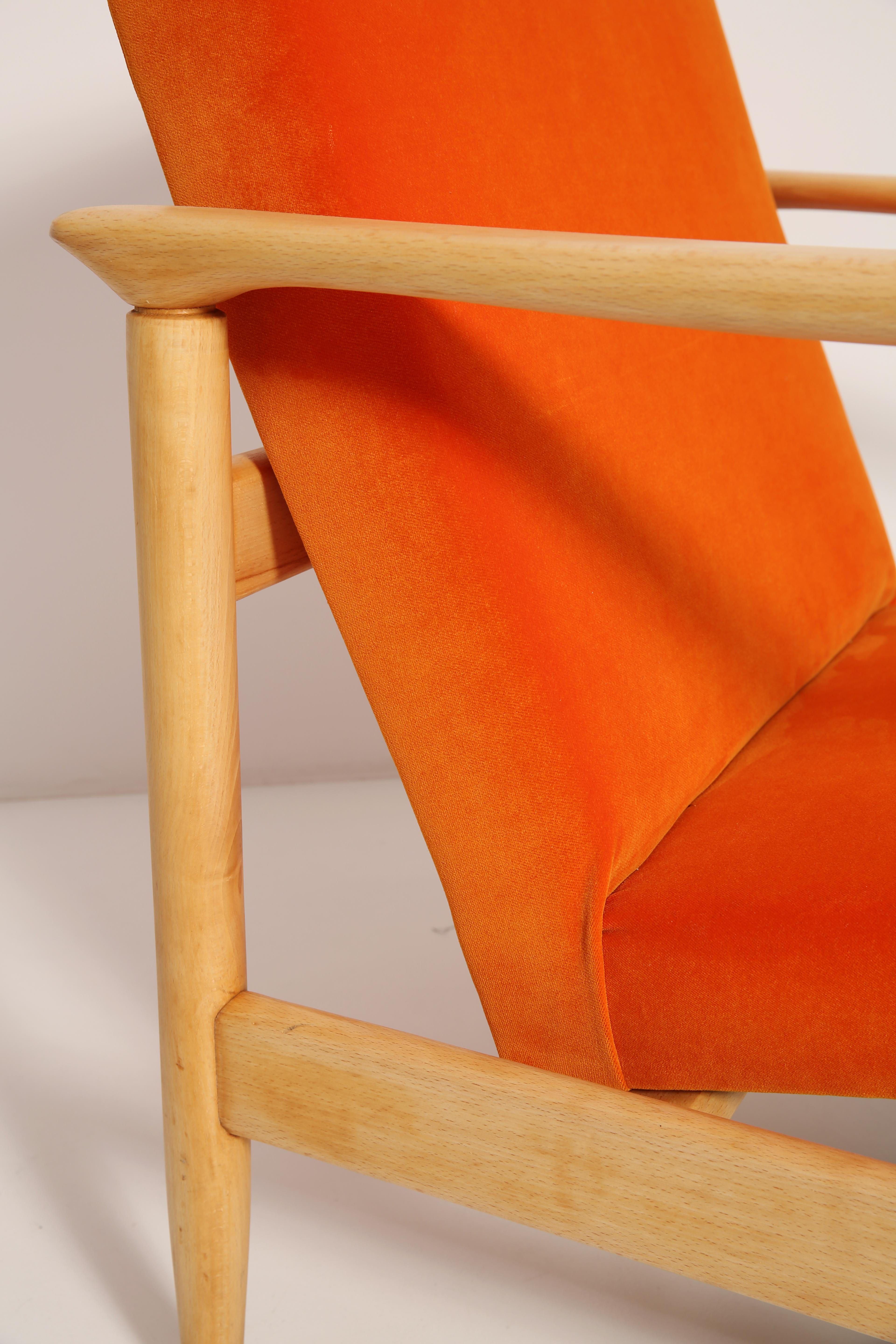 Hand-Crafted Mid-20th Century Orange Velvet Armchair, Edmund Homa, Europe, 1960s For Sale