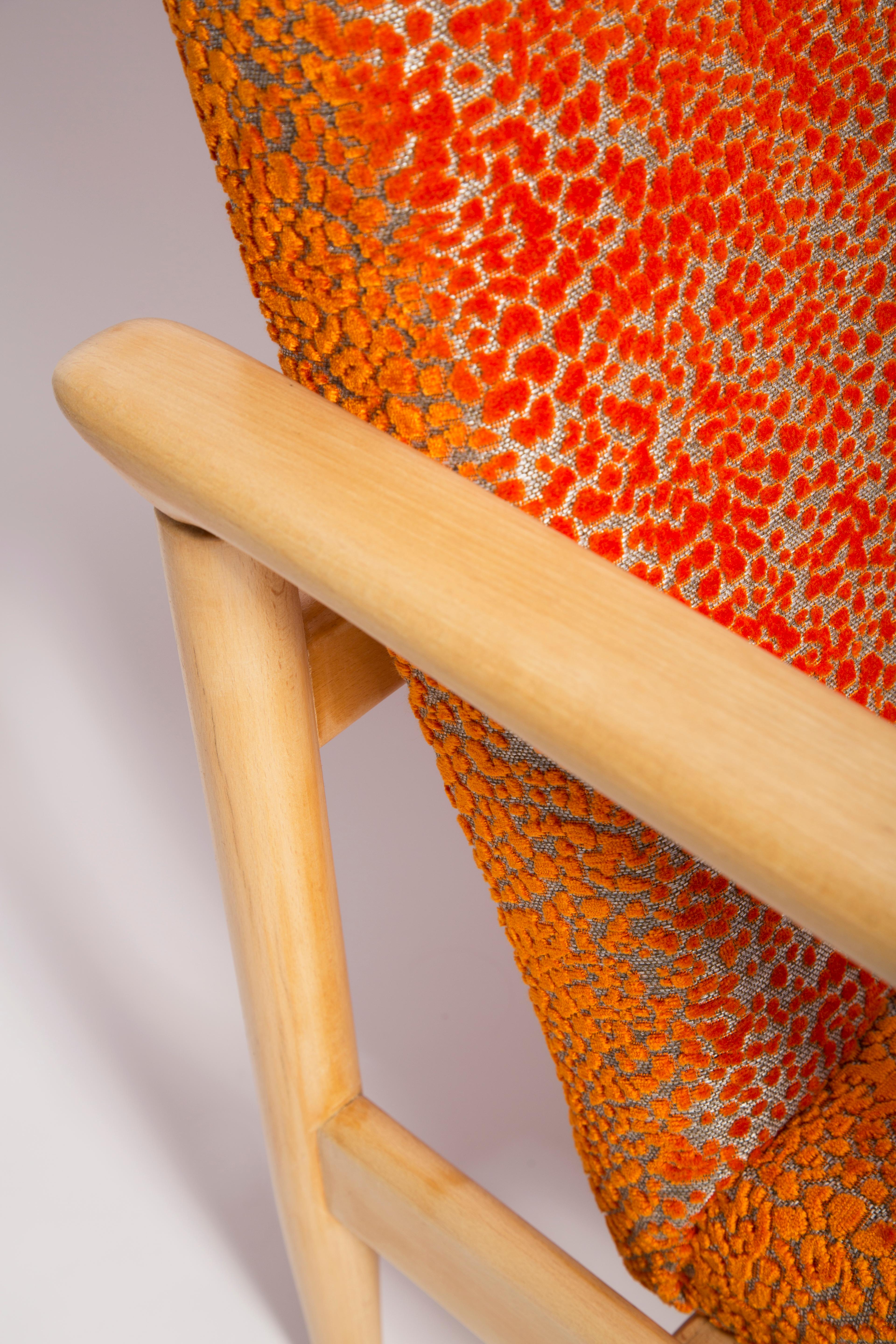 Hand-Crafted Mid-20th Century Orange Velvet Armchair, Edmund Homa, Europe, 1960s For Sale