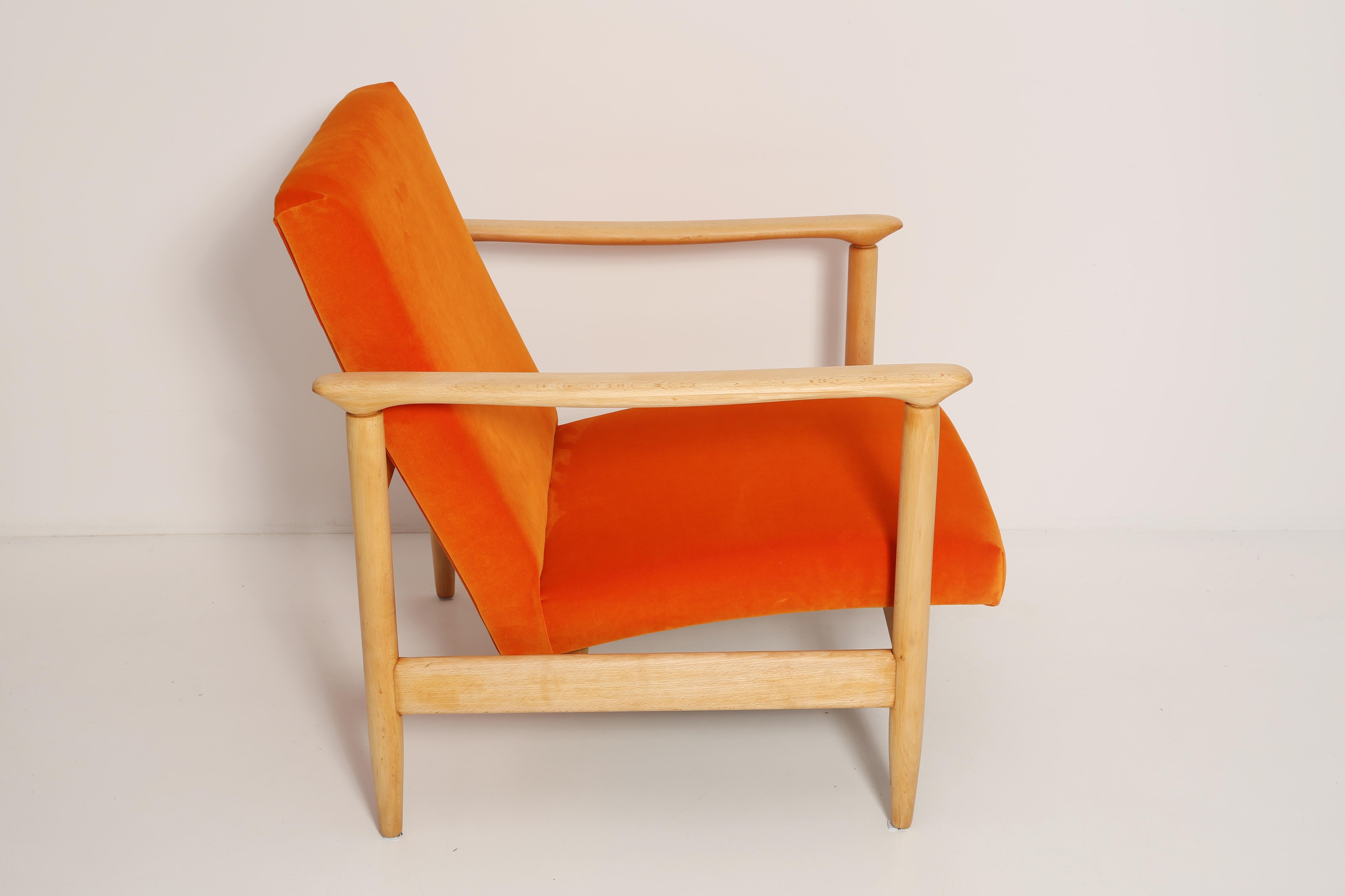Fabric Mid-20th Century Orange Velvet Armchair, Edmund Homa, Europe, 1960s For Sale