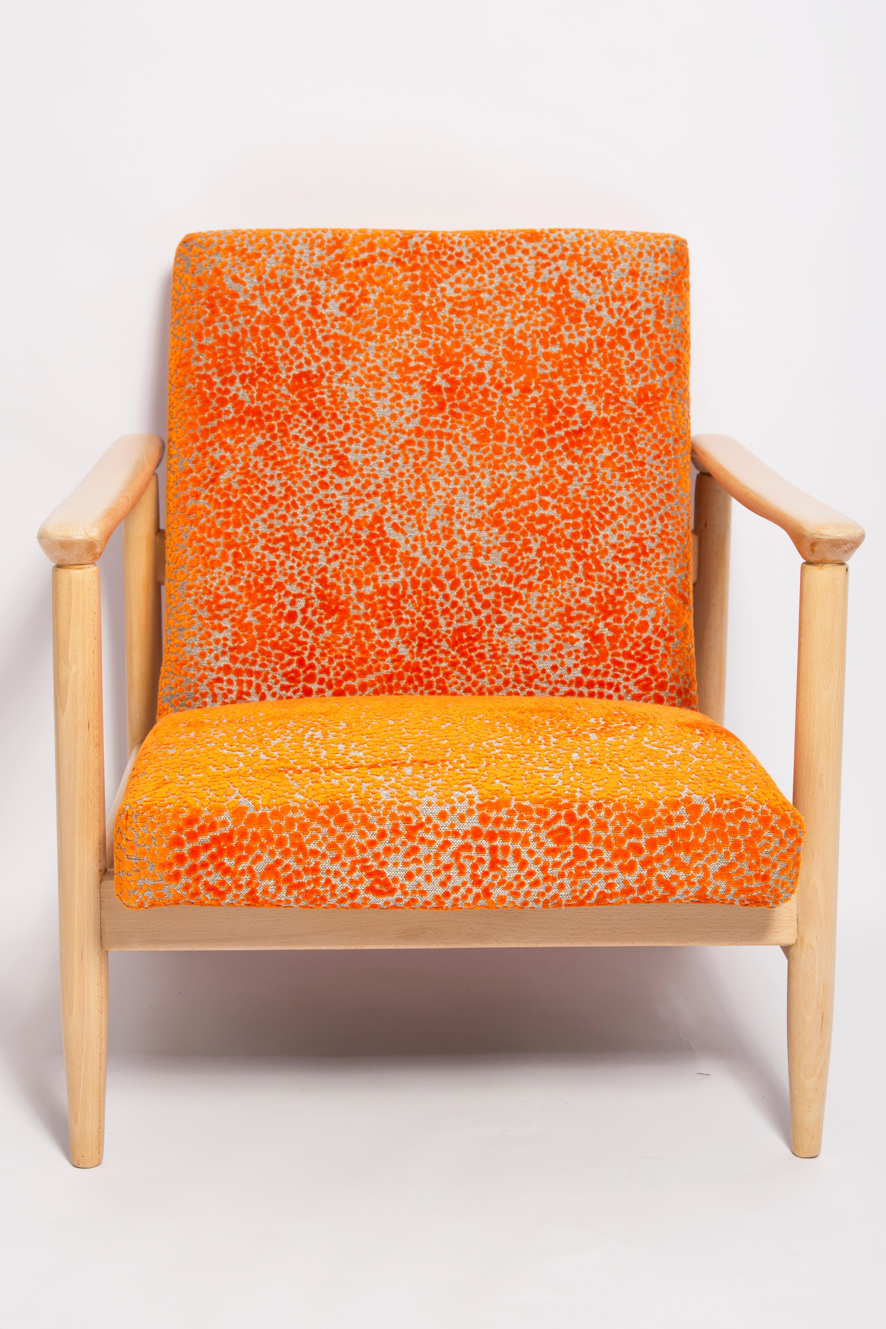 Fabric Mid-20th Century Orange Velvet Armchair, Edmund Homa, Europe, 1960s For Sale