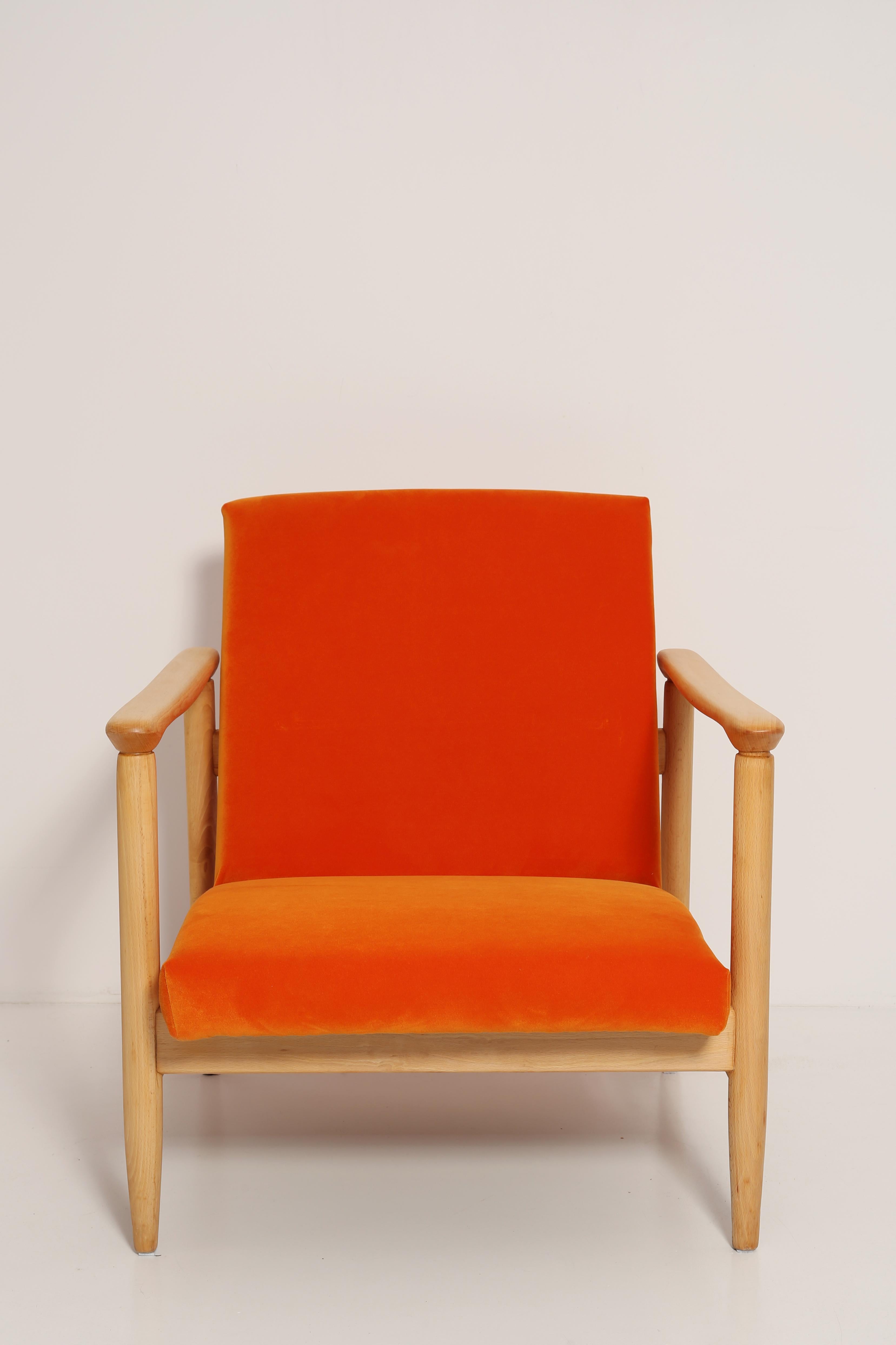 Mid-20th Century Orange Velvet Armchair, Edmund Homa, Europe, 1960s For Sale 1