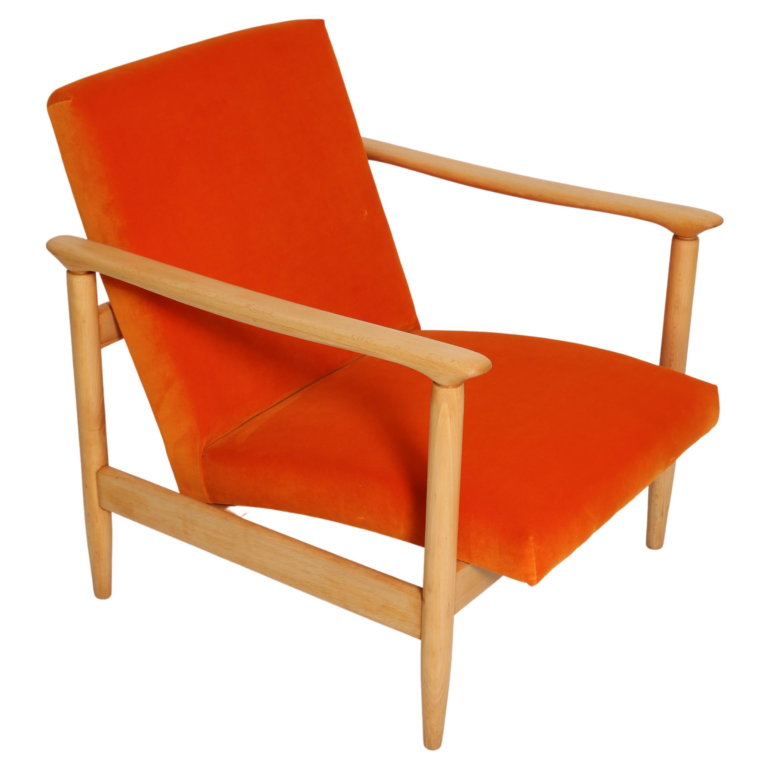 Mid-20th Century Orange Velvet Armchair, Edmund Homa, Europe, 1960s For Sale
