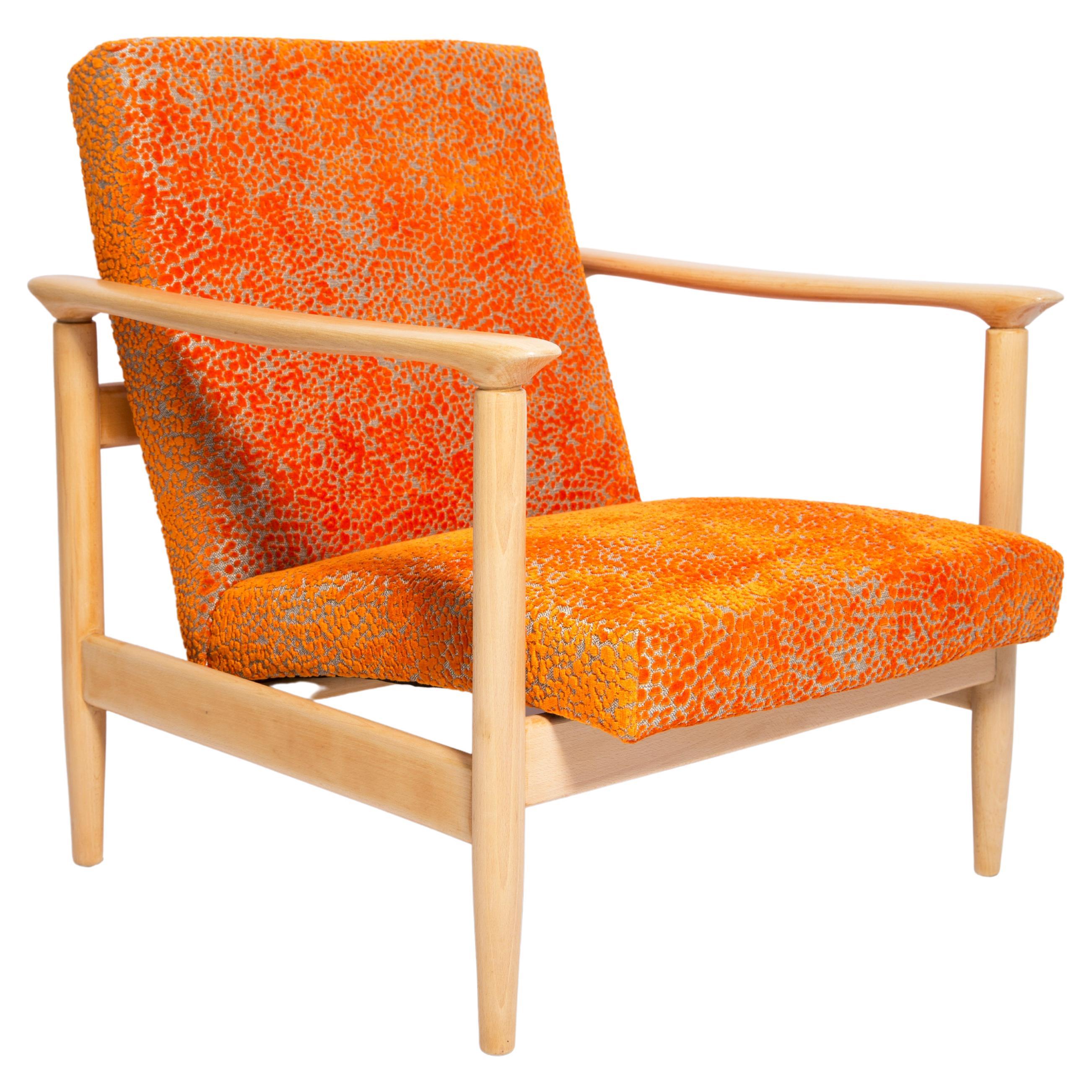 Mid-20th Century Orange Velvet Armchair, Edmund Homa, Europe, 1960s