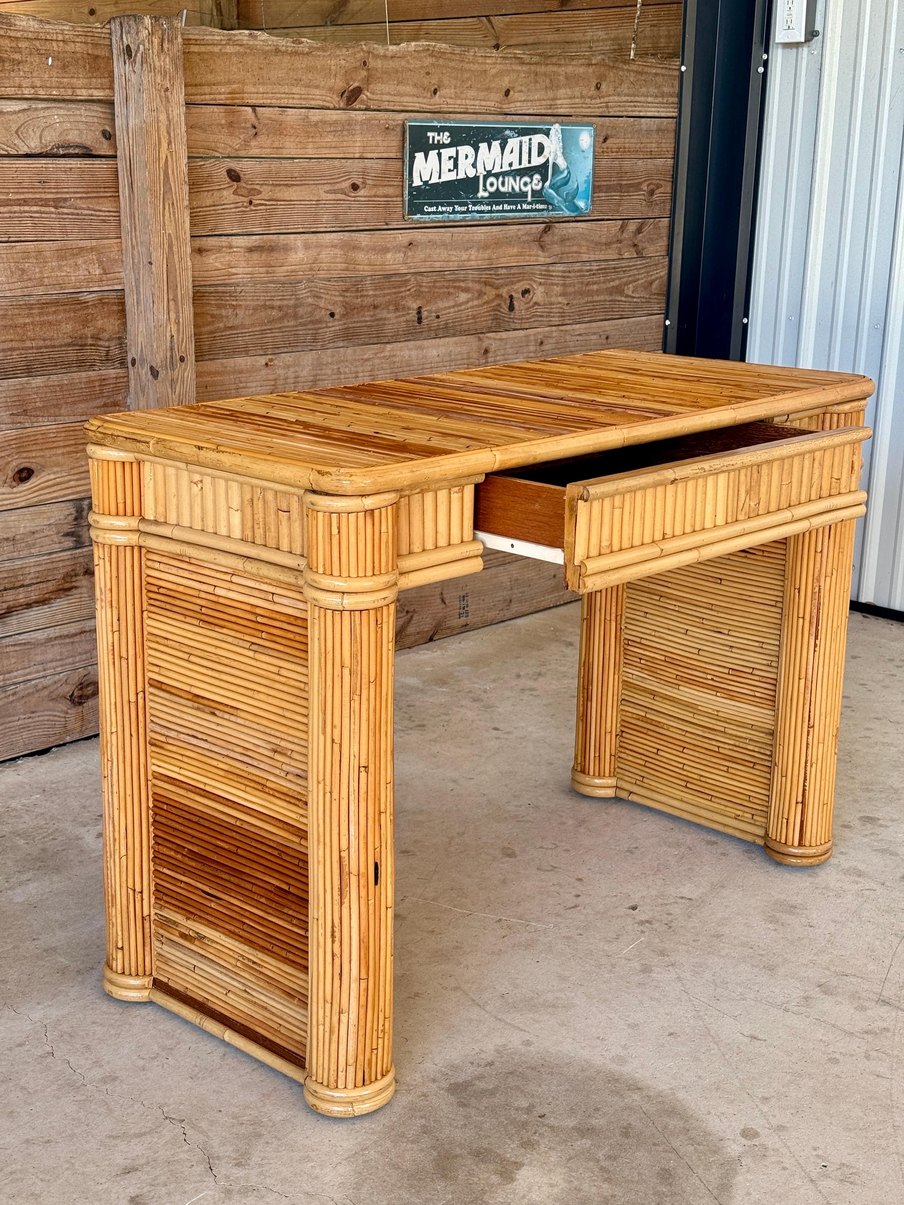 Mid-20th Century Organic Modern Coastal Pencil Reed Desk 3