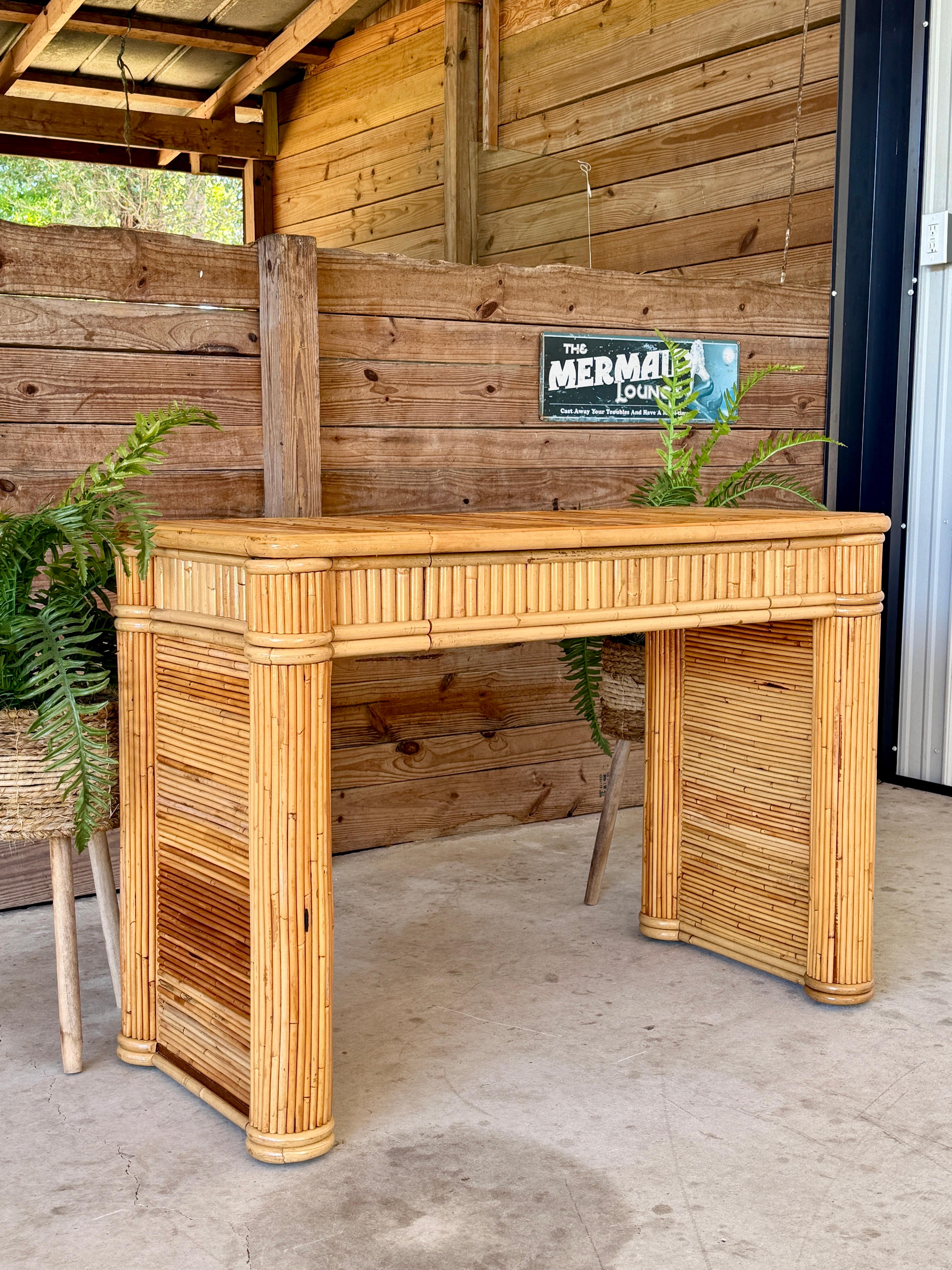 Mid-20th Century Organic Modern Coastal Pencil Reed Desk 6
