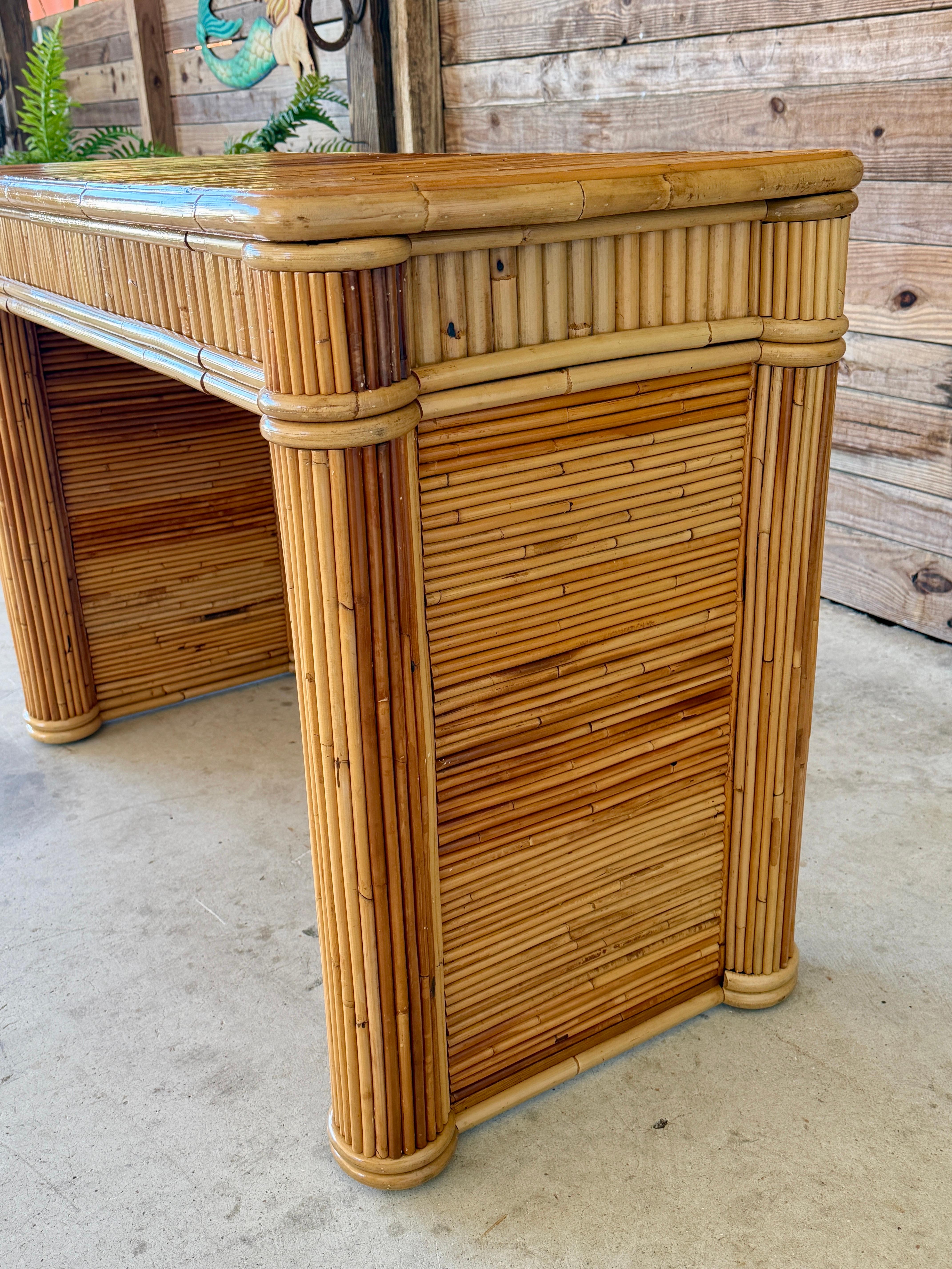 Mid-20th Century Organic Modern Coastal Pencil Reed Desk 1