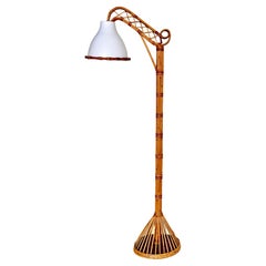 Mid 20th Century Organic Modern Italian Restored Rattan Floor Lamp