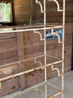 Mid-20th Century Organic Modern Moroccan Style Rustic Iron Etagere With Glass Sh