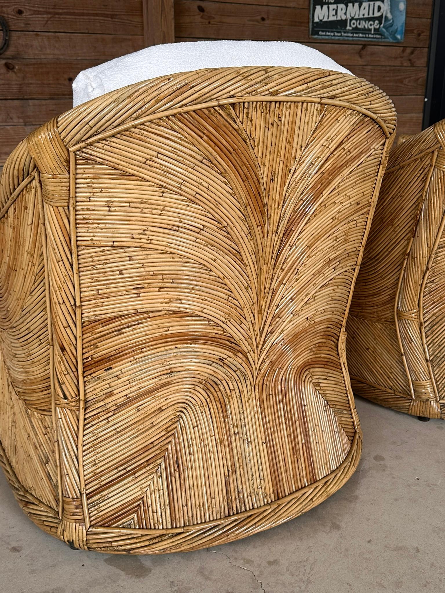Mid-20th Century Organic Modern Pencil Rattan Club Chair Ottoman New Upholstery 8