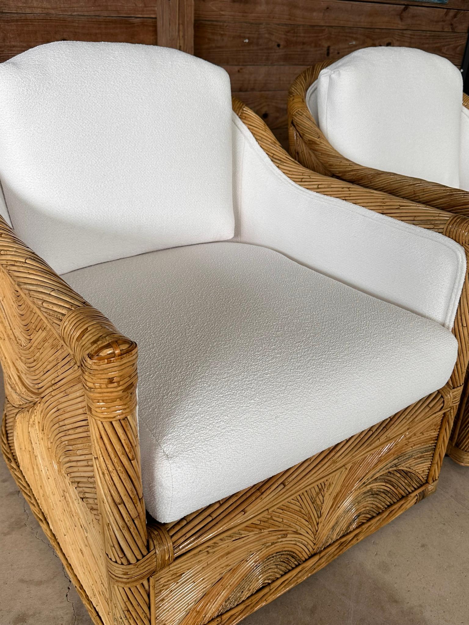 Mid-20th Century Organic Modern Pencil Rattan Club Chair Ottoman New Upholstery 10