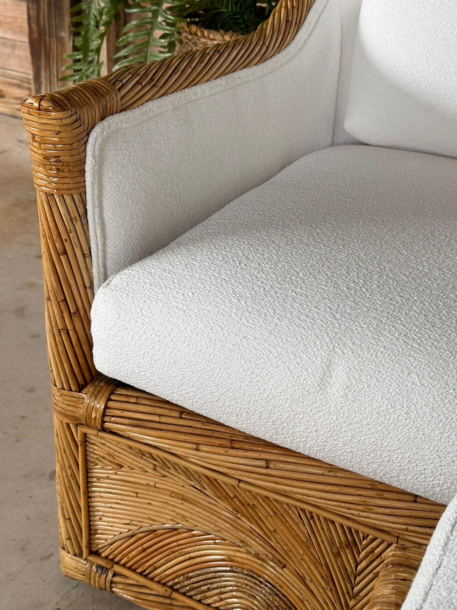 Mid-20th Century Organic Modern Pencil Rattan Club Chair Ottoman New Upholstery 12