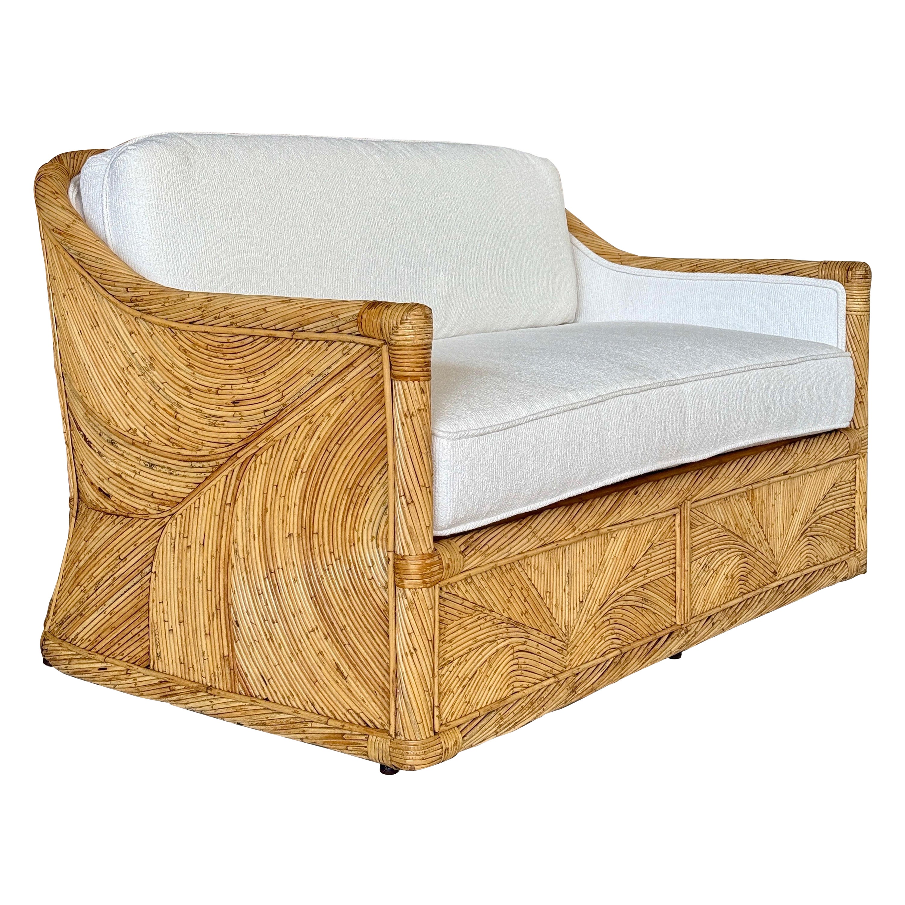 Mid-20th Century Organic Modern Pencil Rattan Custom Upholstered Loveseat