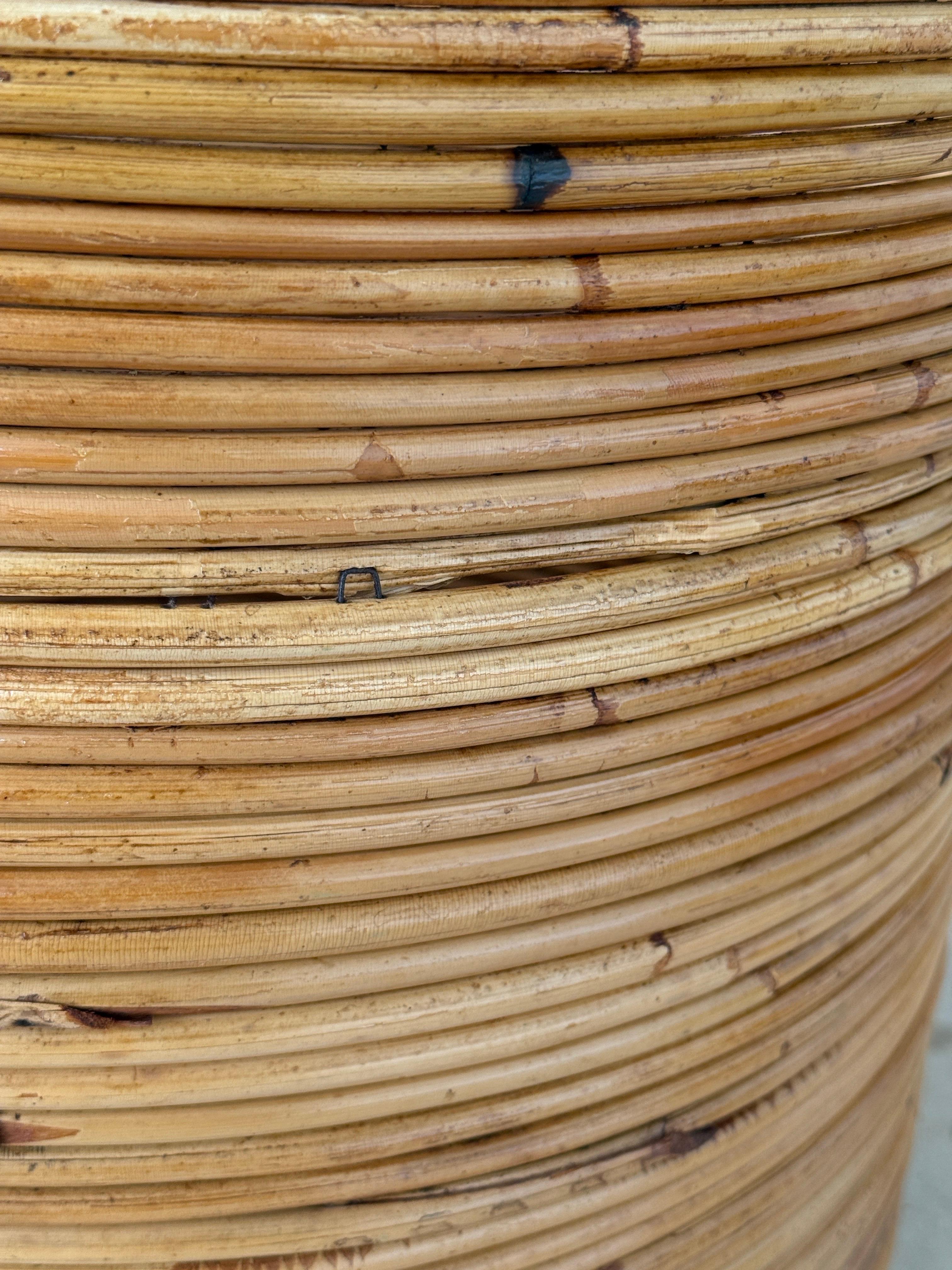 Hand-Crafted Mid-20th Century Organic Modern Pencil Rattan Rolling Planter or Wastebasket For Sale