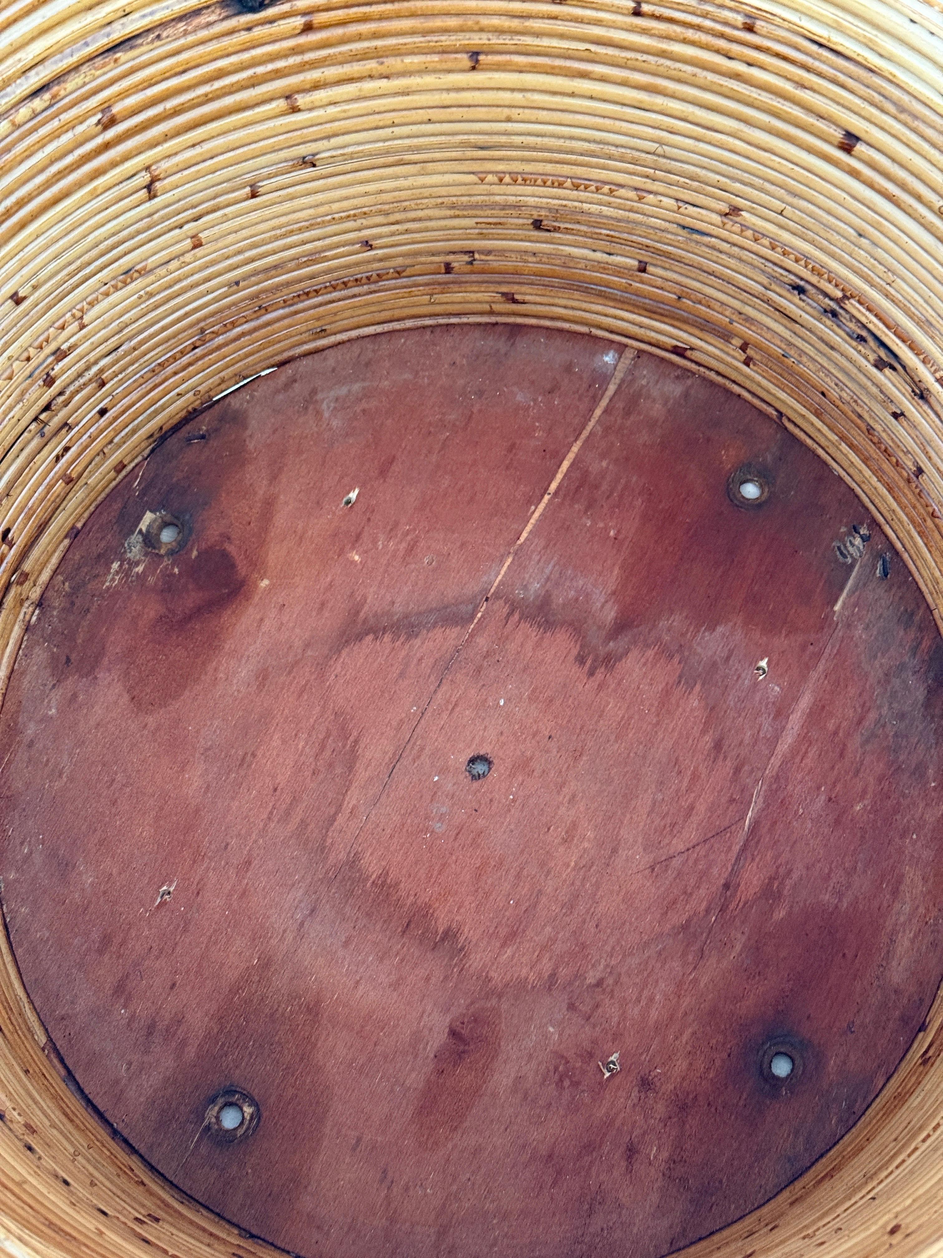 Mid-20th Century Organic Modern Pencil Rattan Rolling Planter or Wastebasket For Sale 1