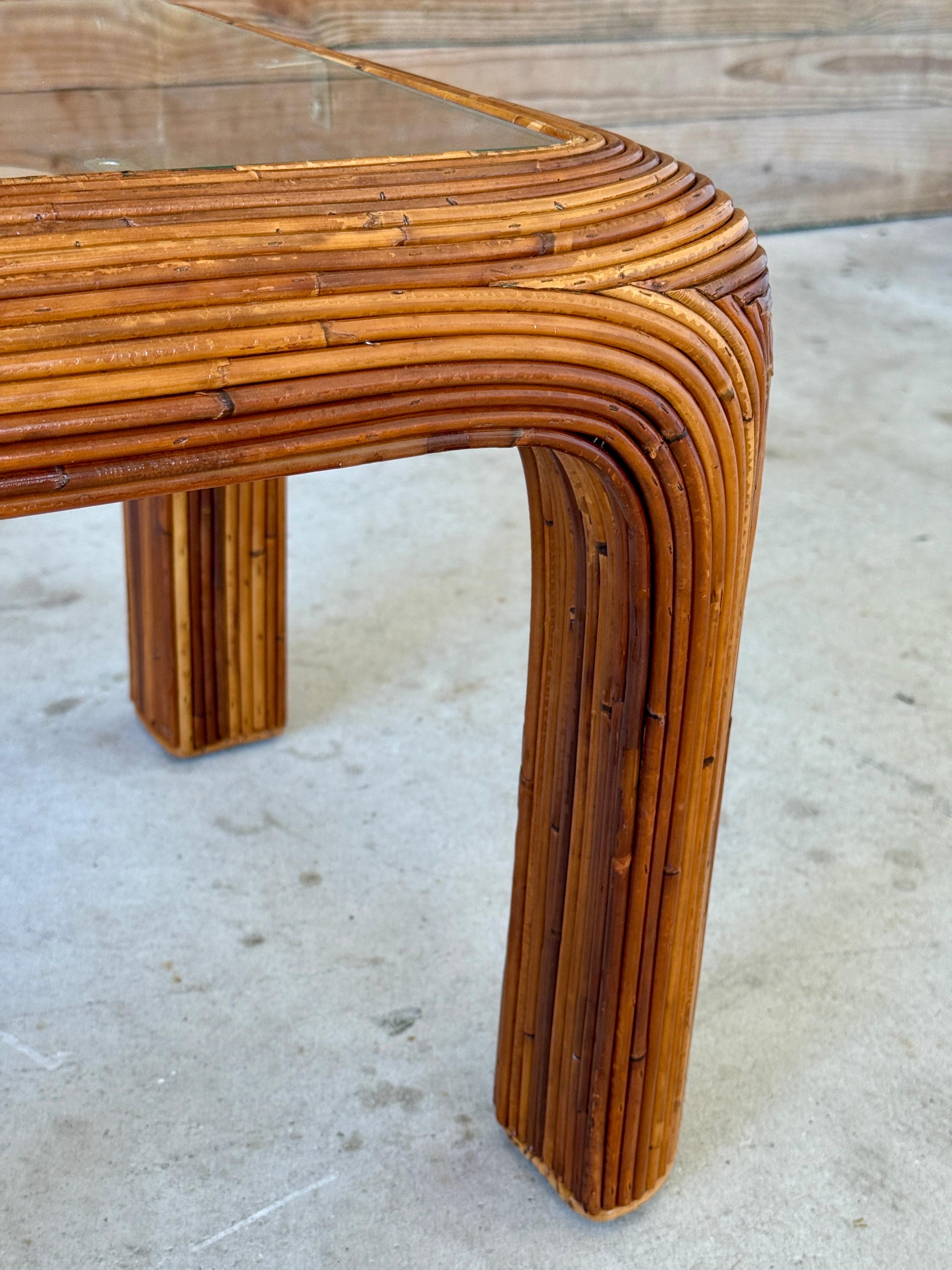 Mid-20th Century Organic Modern Pencil Rattan Side Drink Table For Sale 5
