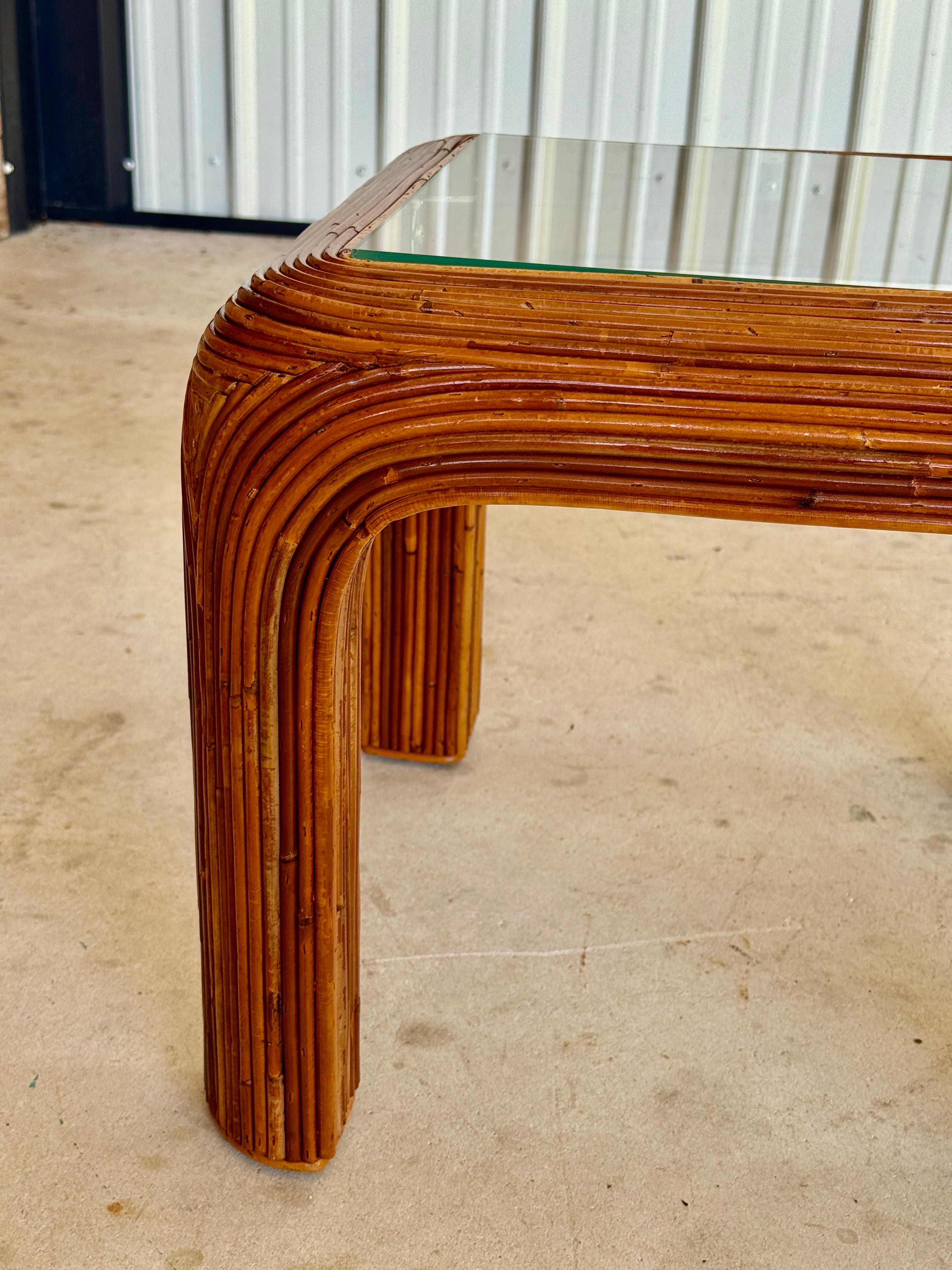 Mid-Century Modern Mid-20th Century Organic Modern Pencil Rattan Side Drink Table For Sale