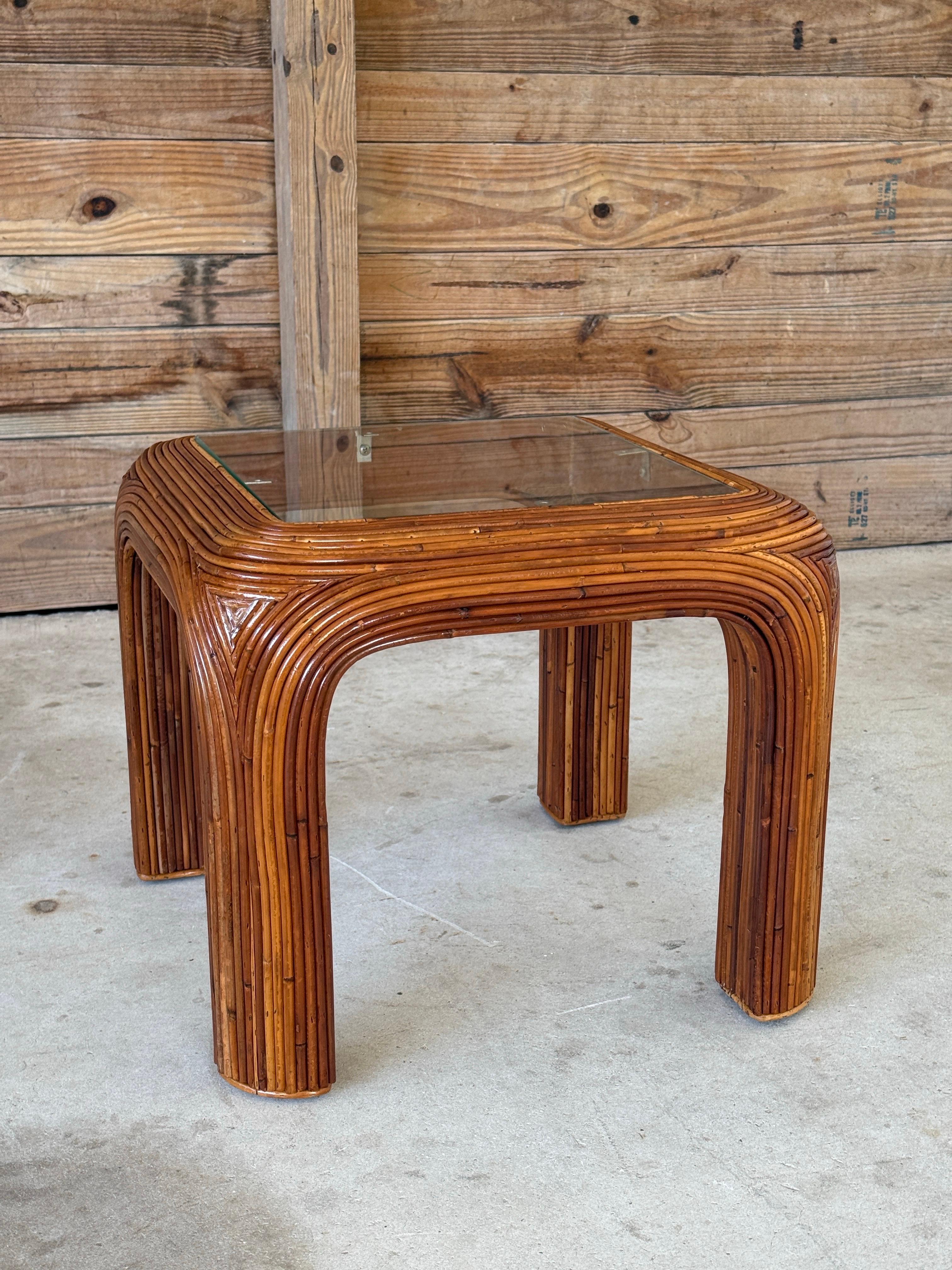 Mid-20th Century Organic Modern Pencil Rattan Side Drink Table In Good Condition For Sale In North Fort Myers, FL