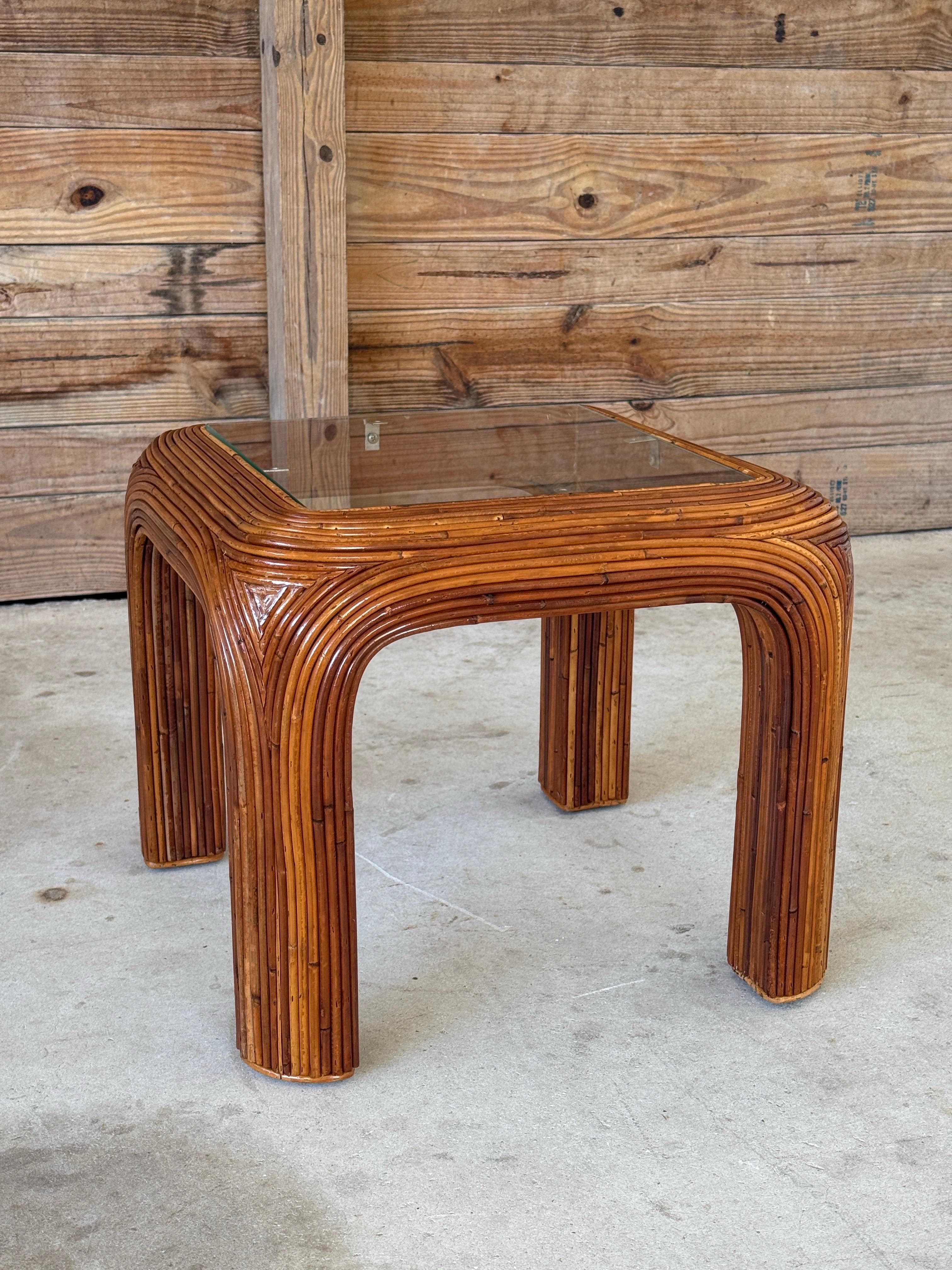 Mid-20th Century Organic Modern Pencil Rattan Side Drink Table For Sale 1