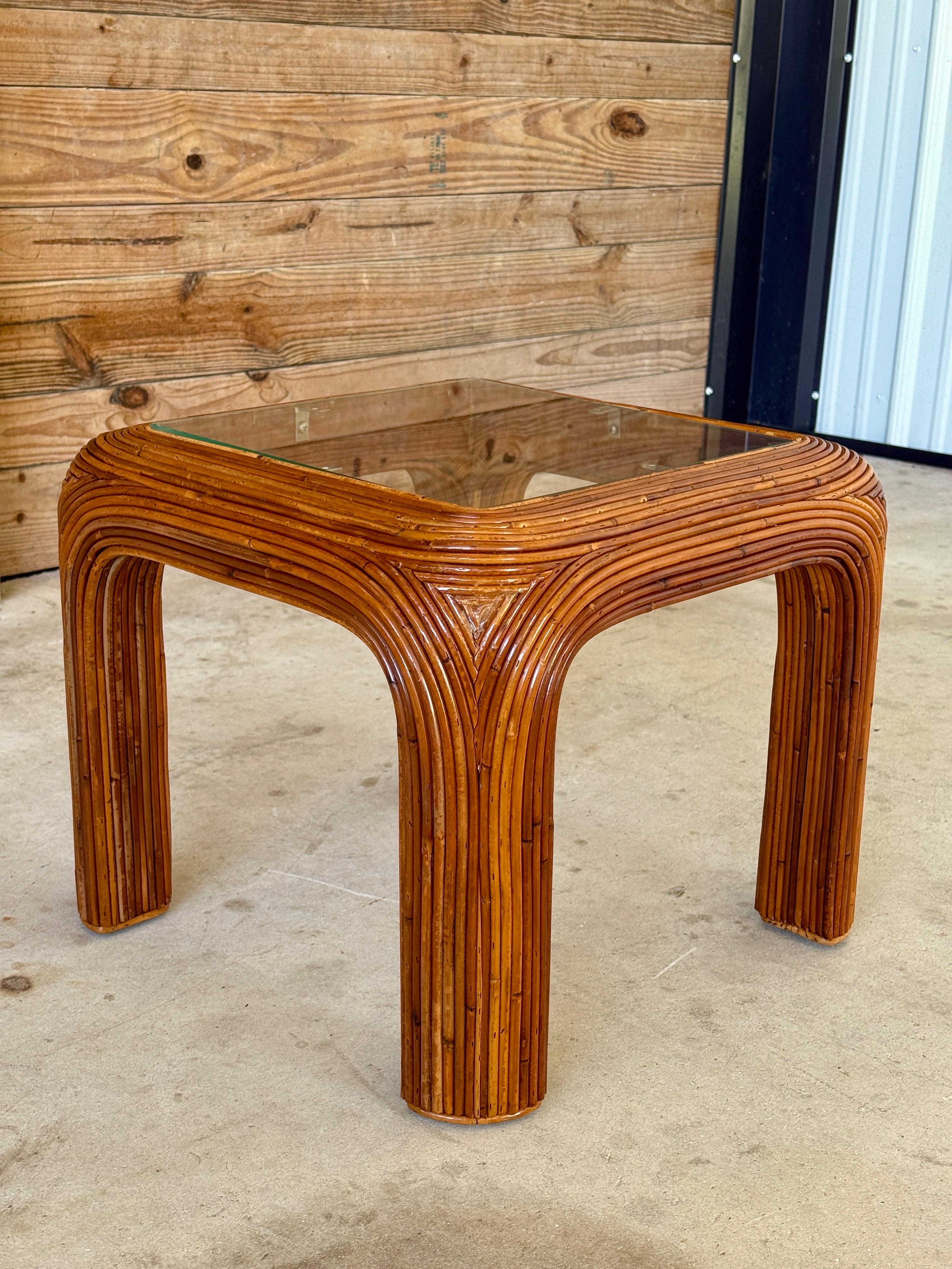 Mid-20th Century Organic Modern Pencil Rattan Side Drink Table For Sale 2