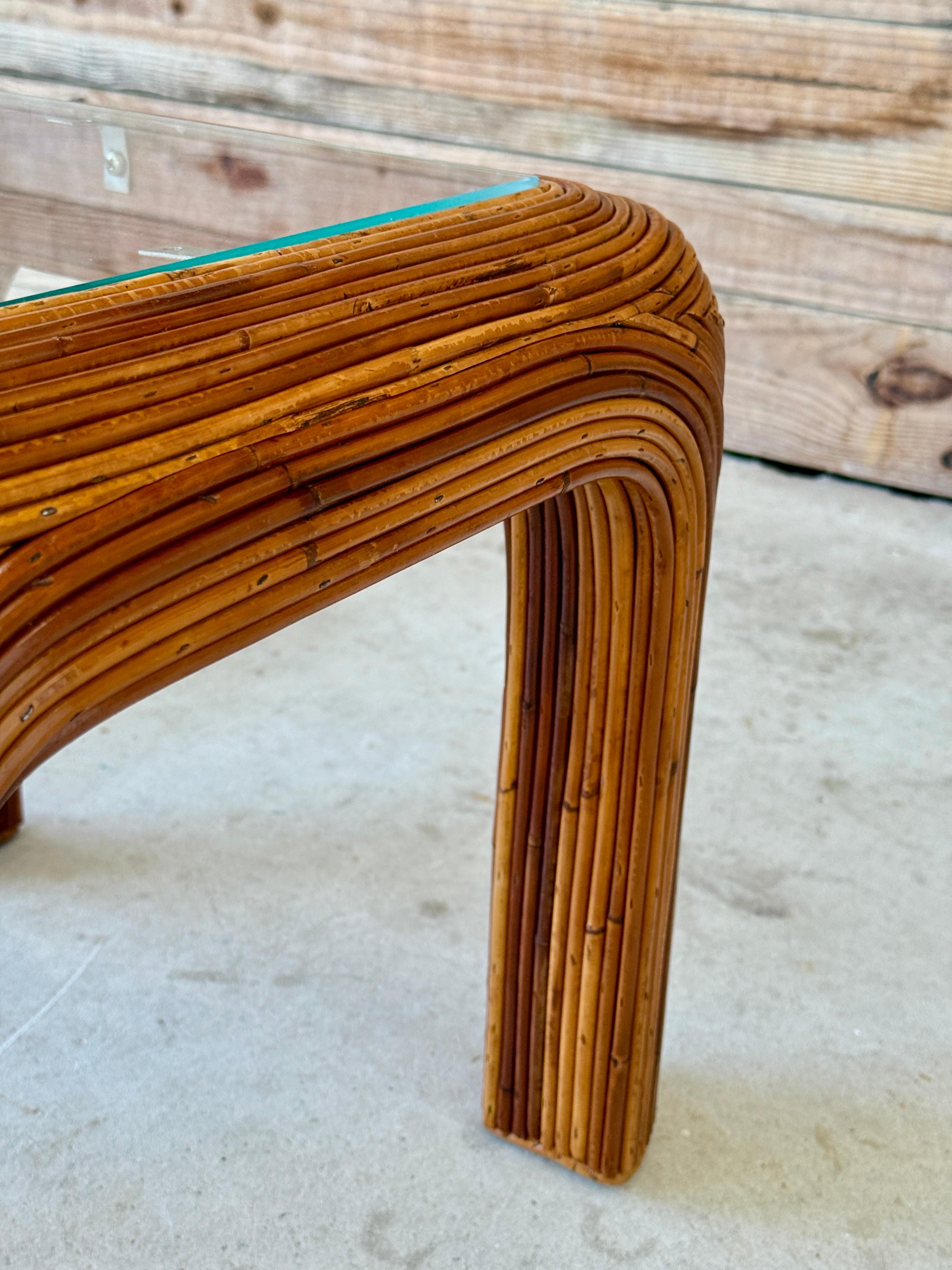 Mid-20th Century Organic Modern Pencil Rattan Side Drink Table For Sale 4