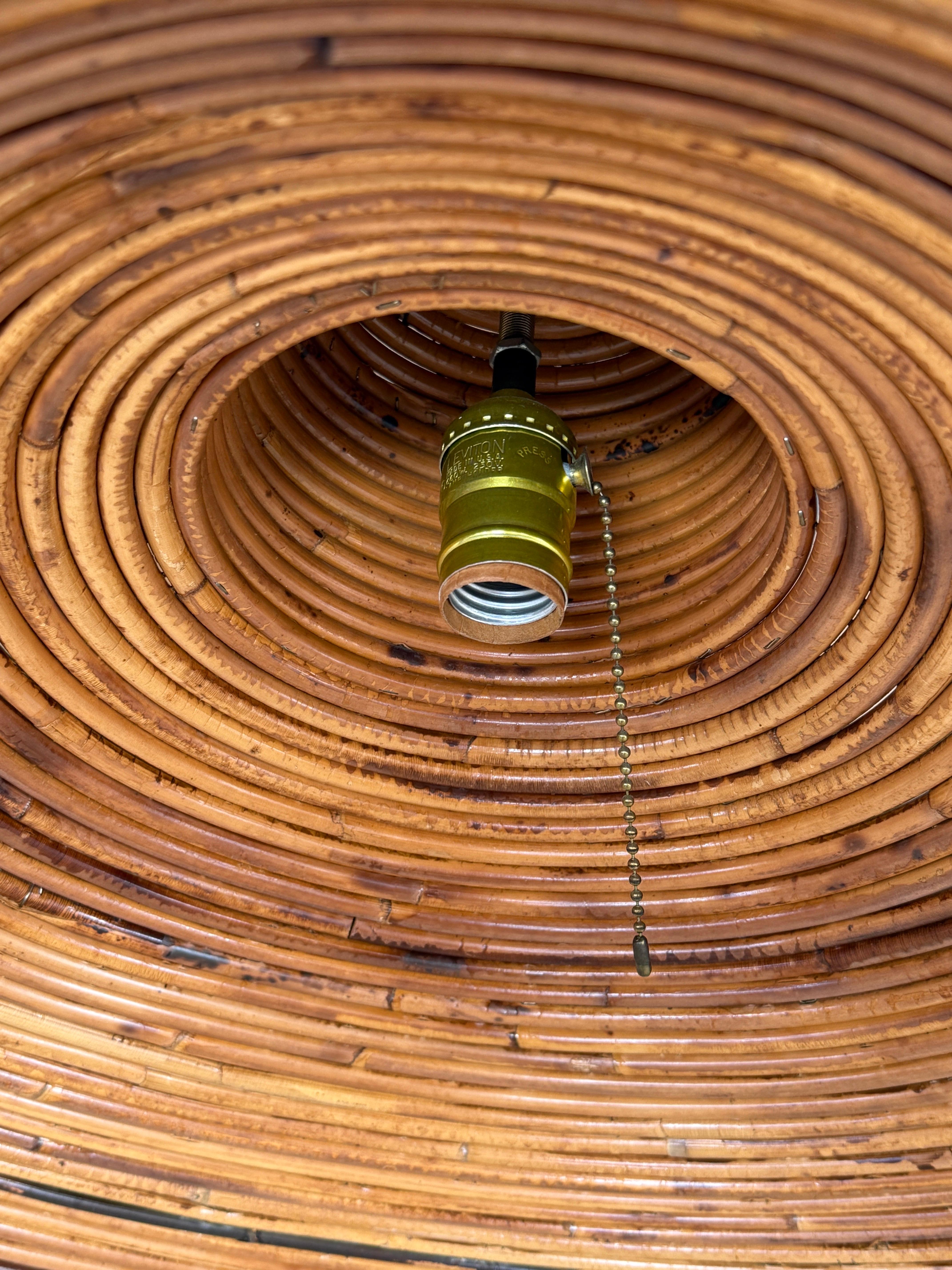 Mid-20th Century Organic Modern Pencil Reed Rattan Pendant Chandelier 6