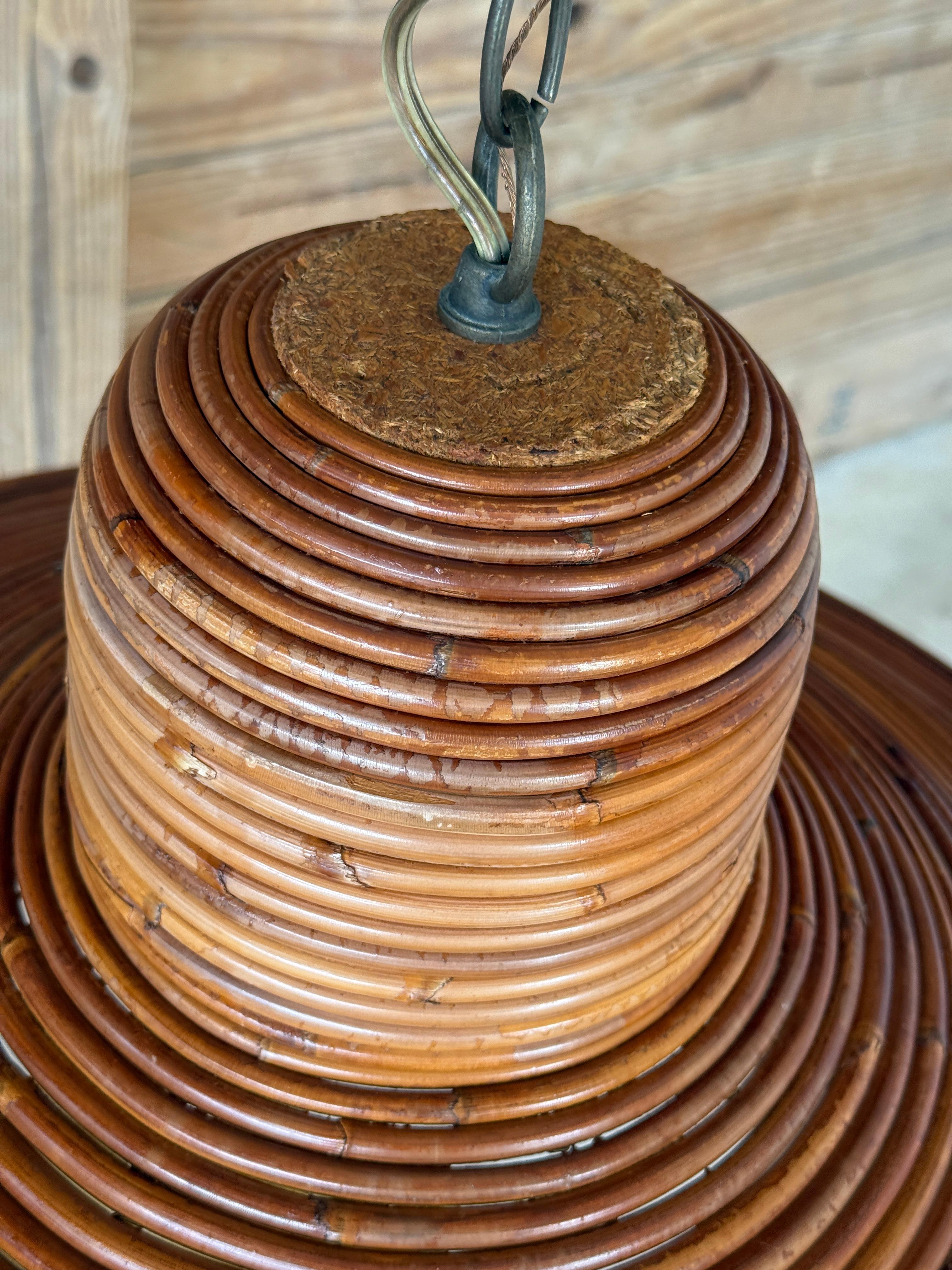 Mid-20th Century Organic Modern Pencil Reed Rattan Pendant Chandelier 4